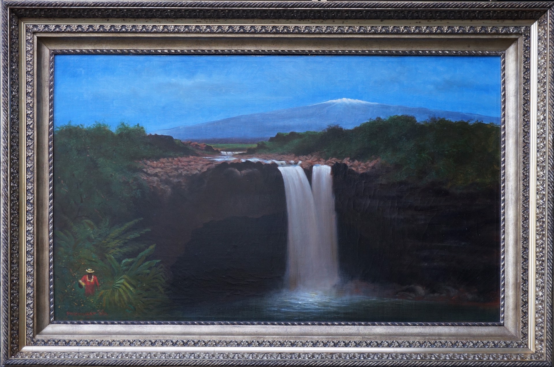 Waianuenue Falls (Rainbow Falls), Mauna Kea in the distance by George Stratemeyer