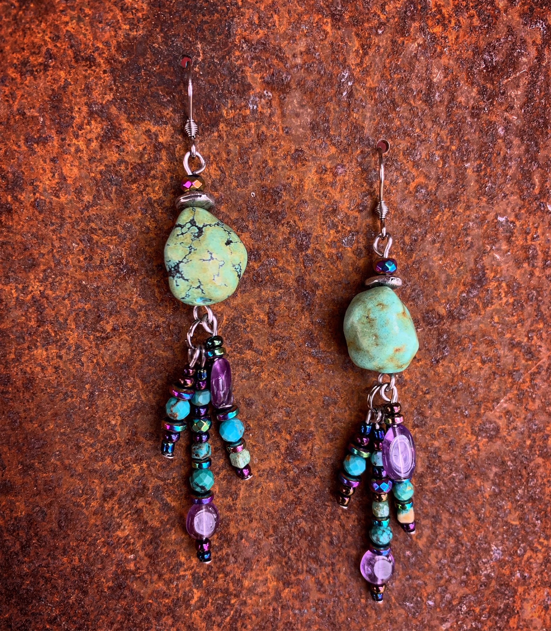 K773 Turquoise and Amethyst Earrings by Kelly Ormsby