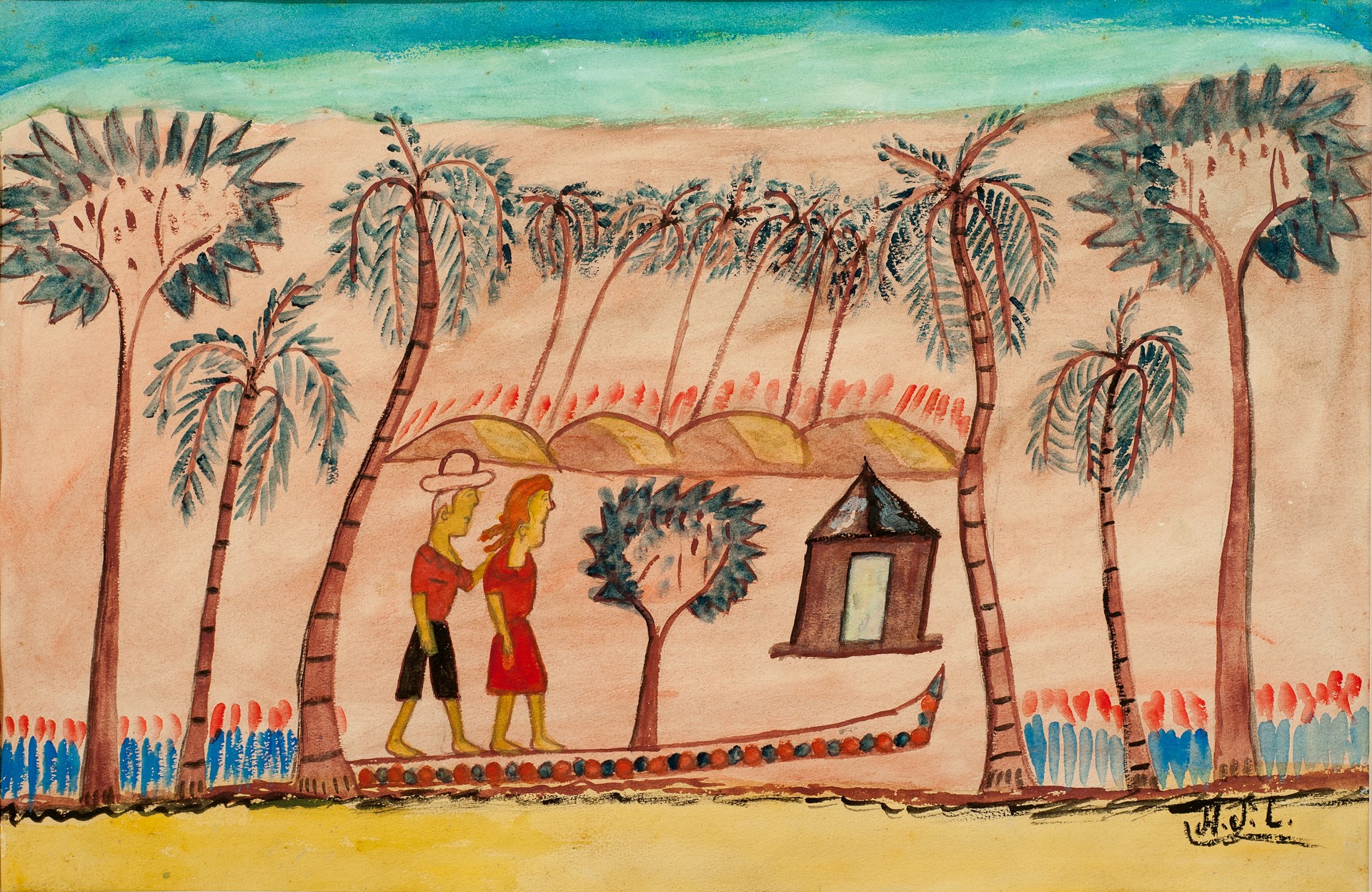 Little Home & Couple #12GSN by Joseph Jn-Laurent (Haitian, 1893-1976)