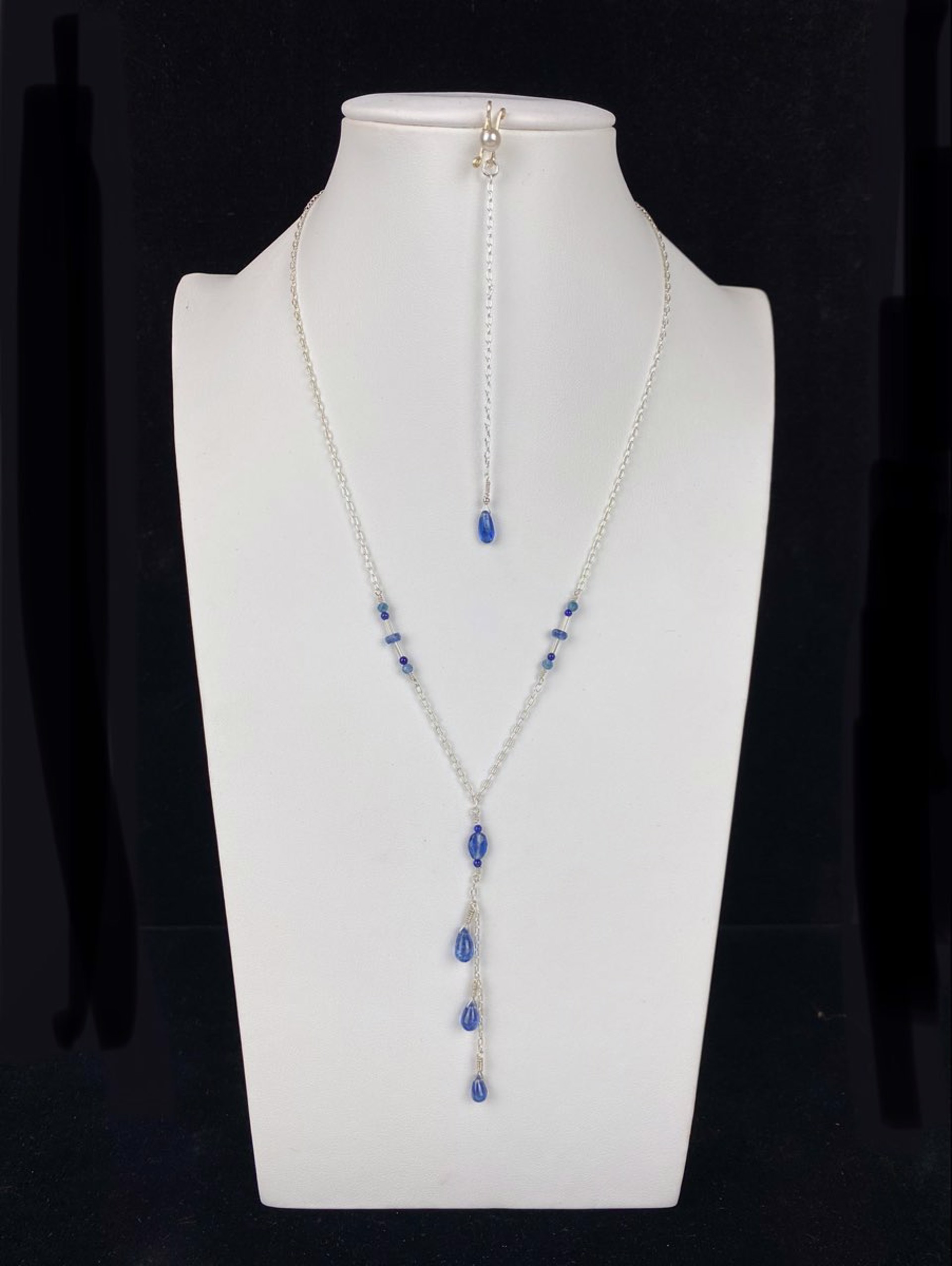 Kyanite, Lapis, and Sterling Silver Waterfall Necklace and Infinity Pendant by Lisa Kelley