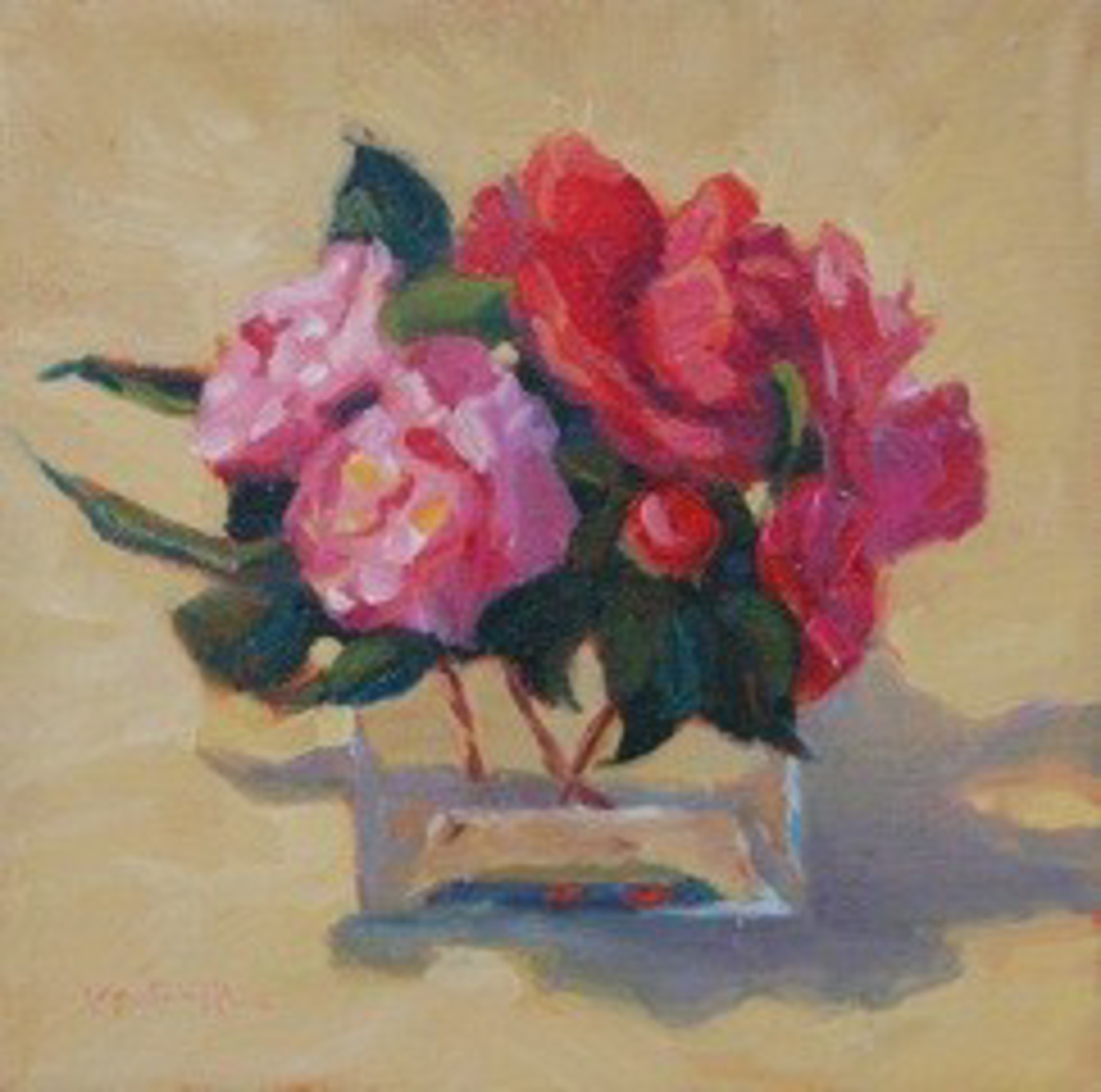 Square Vase and Camellias by Leslie Pratt-Thomas