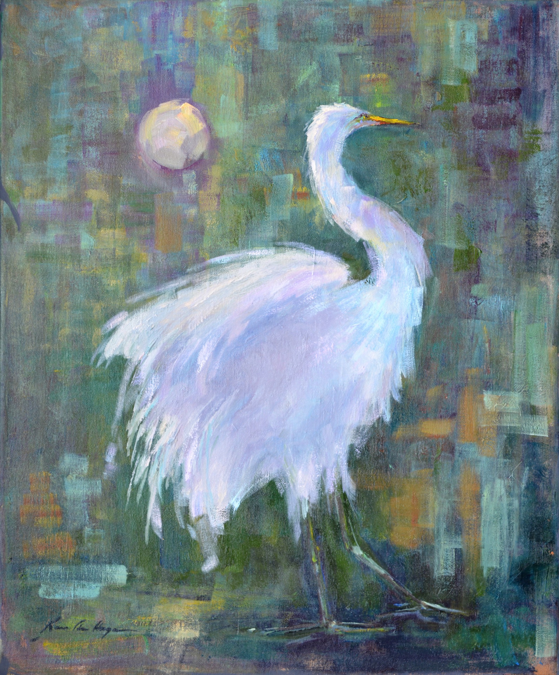 Great Egret and Moon by Karen Hewitt Hagan