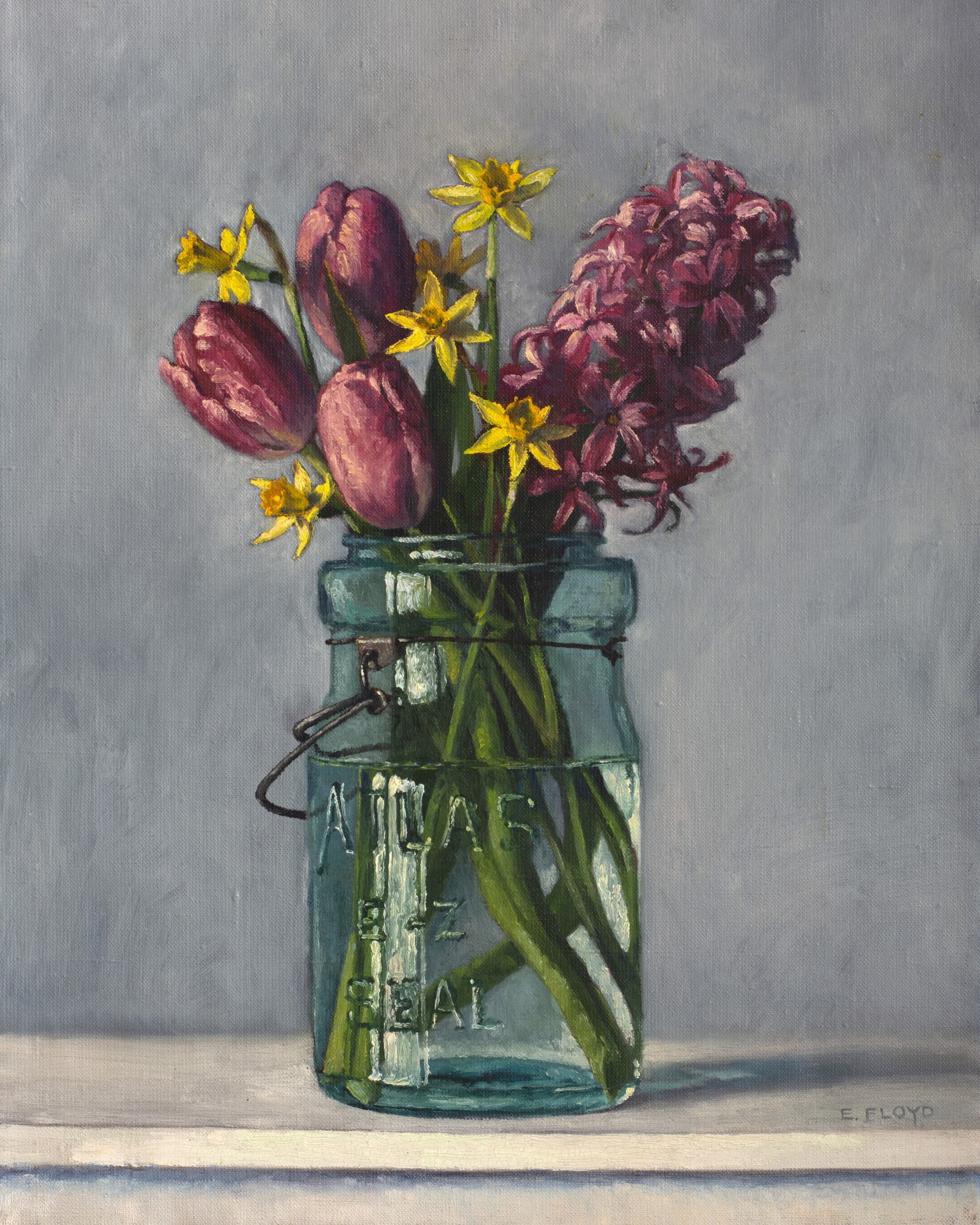 Hyacinth Tulips and Daffodils by Elizabeth Floyd