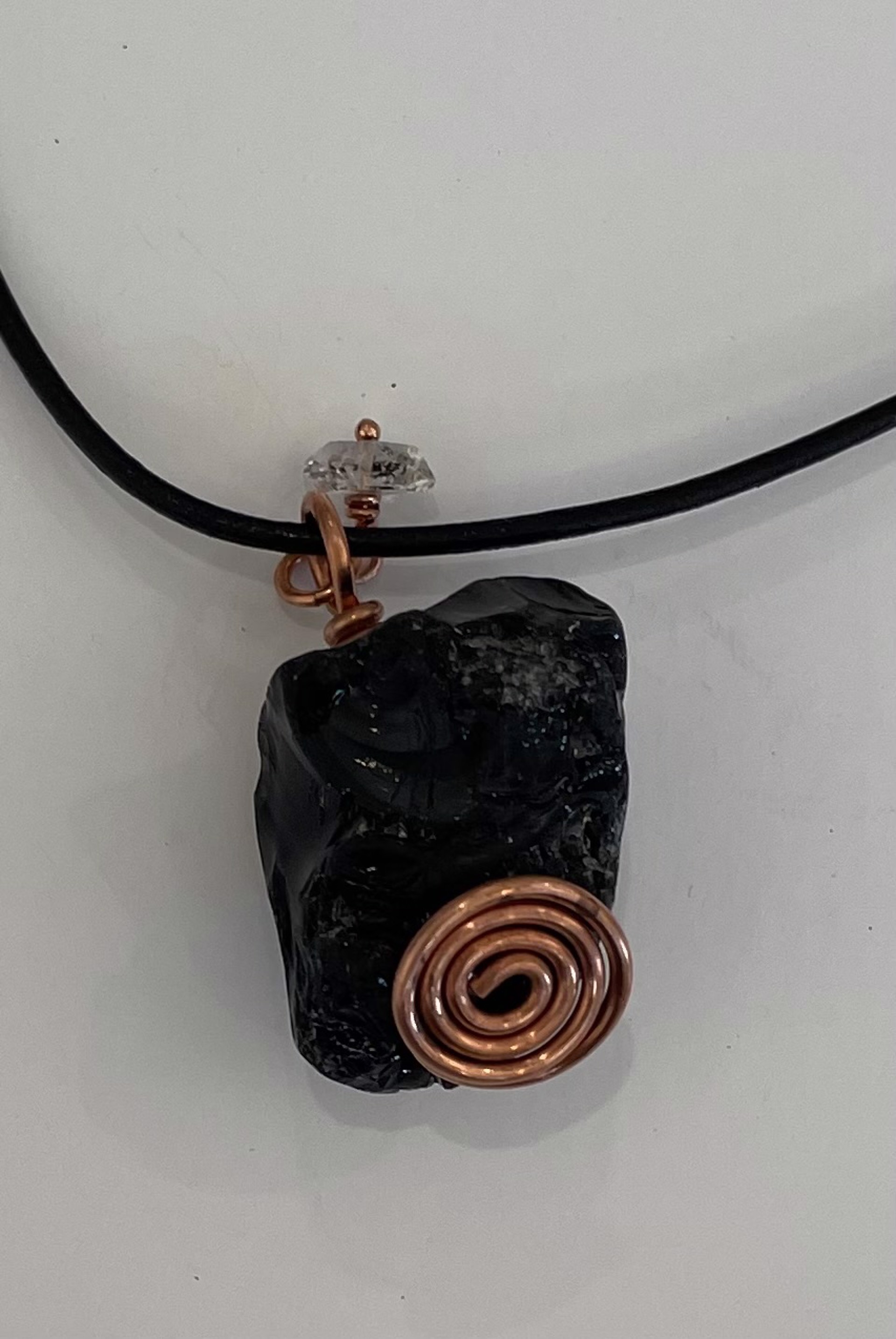 Black Obsidian and Herkimer Diamond Copper Necklace by Emelie Hebert