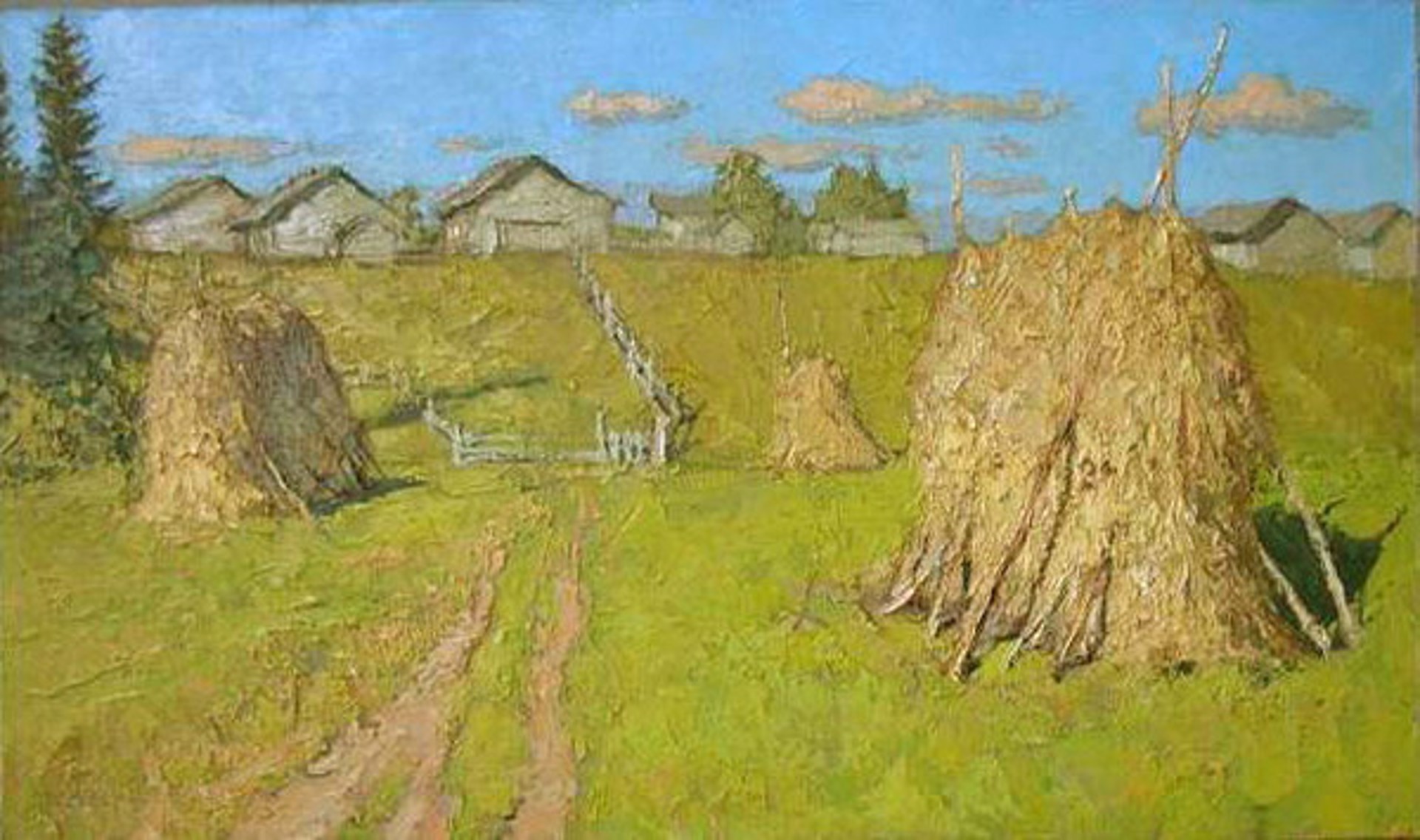 Haystacks and Road by Vladimir Pentjuh