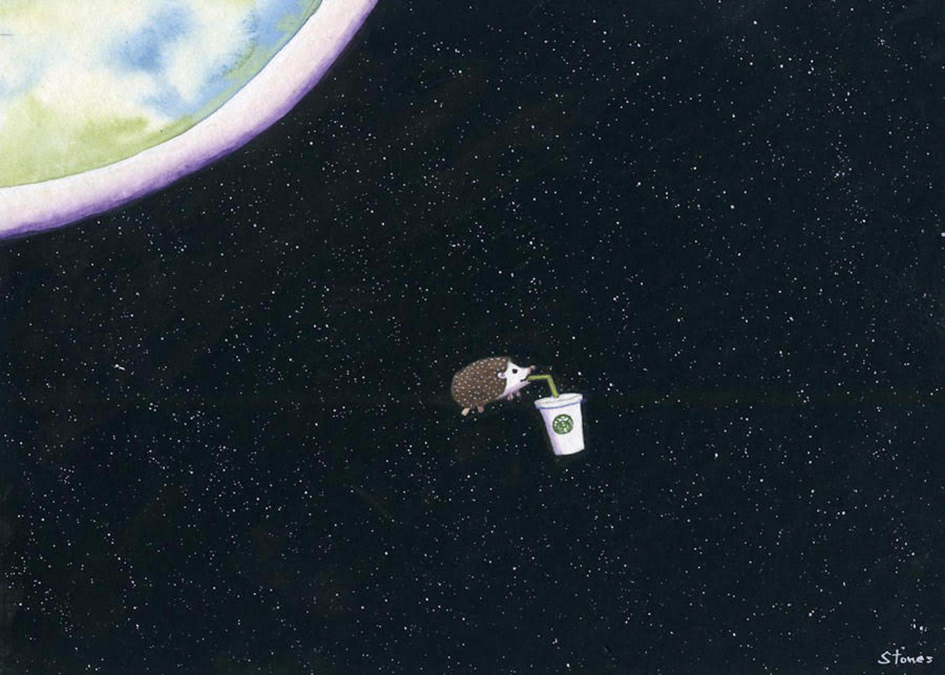 Space Hedgehogs Love Starbucks by Greg Stones