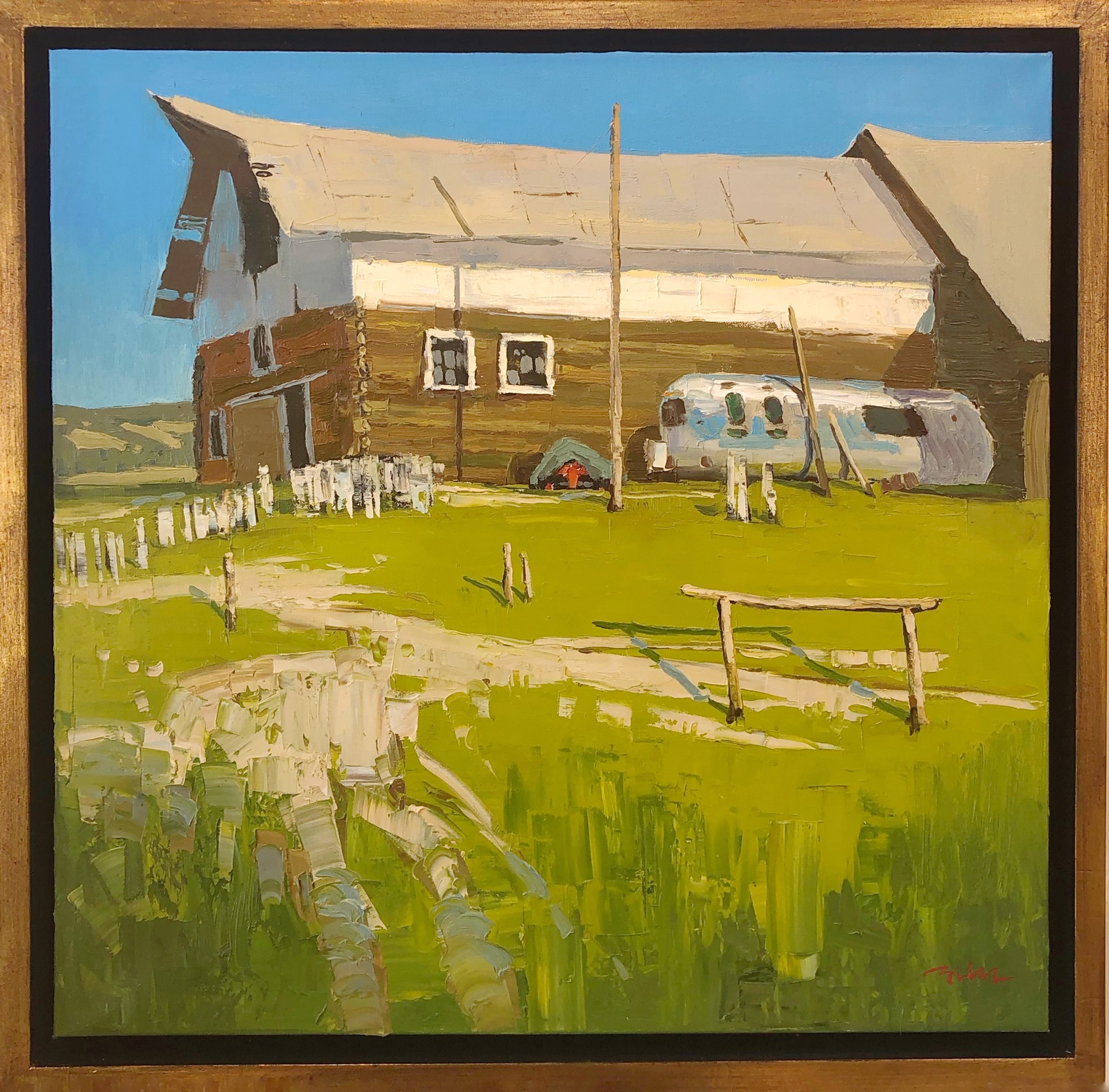 Original Oil Painting Of An Airstream Camper Trailer Parked Next To A Barn Surrounded By The Field, By Silas Thompson, Available At Gallery Wild