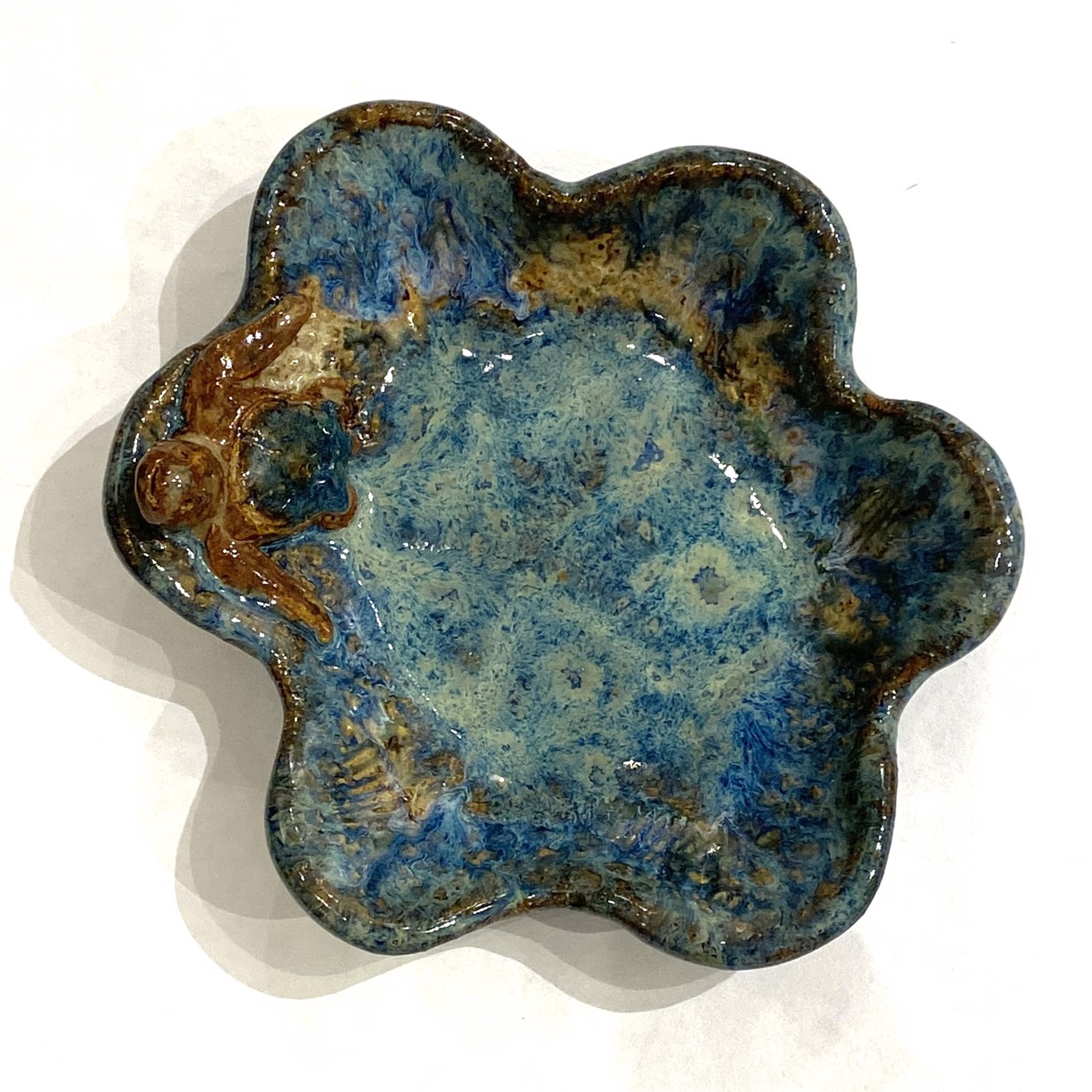 Small Pool Dish with Turtle (Blue Glaze) LG23-28 by Jim & Steffi Logan