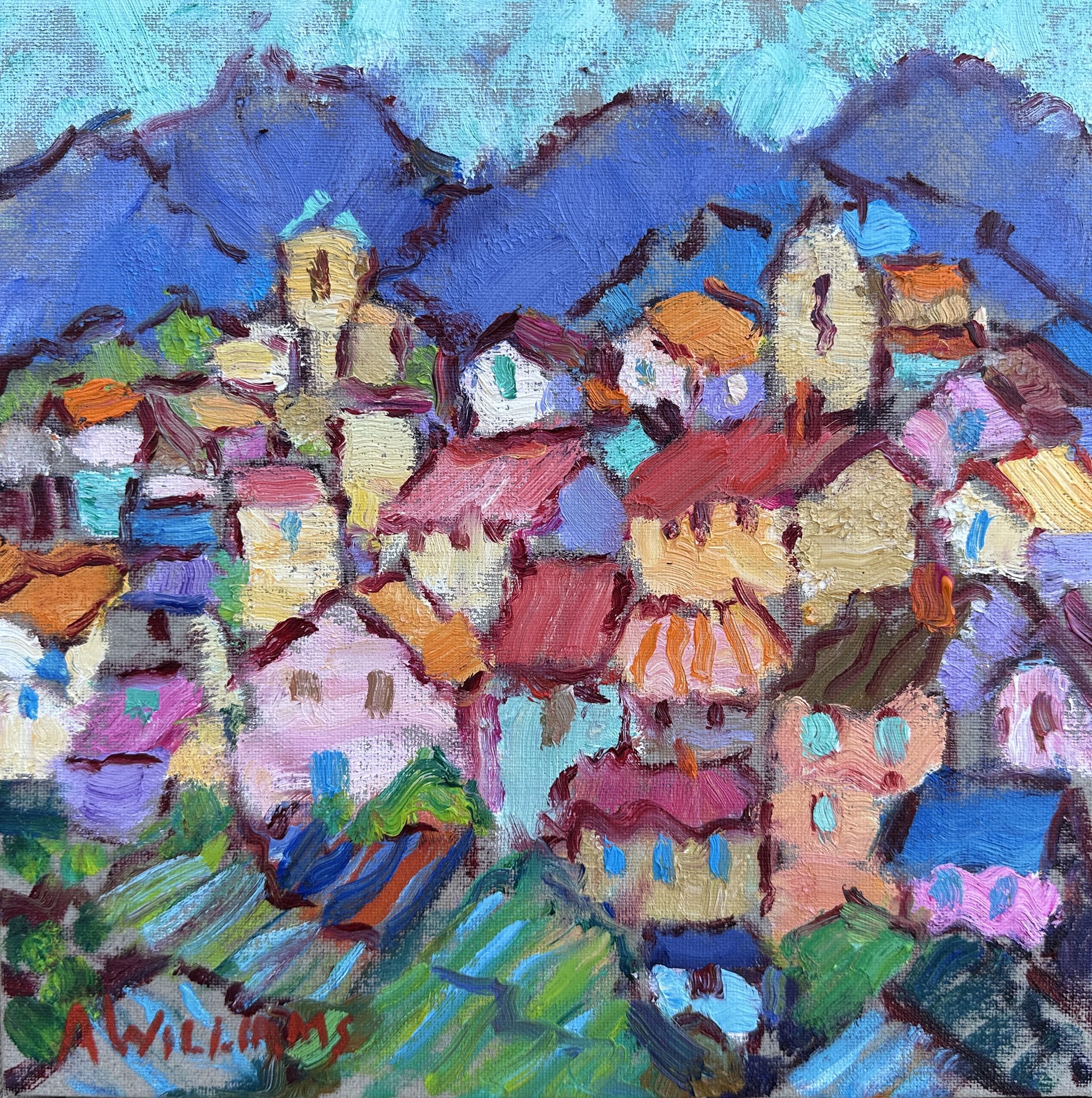 "Le Village de Lourmarin" Original oil painting by Alice Williams.