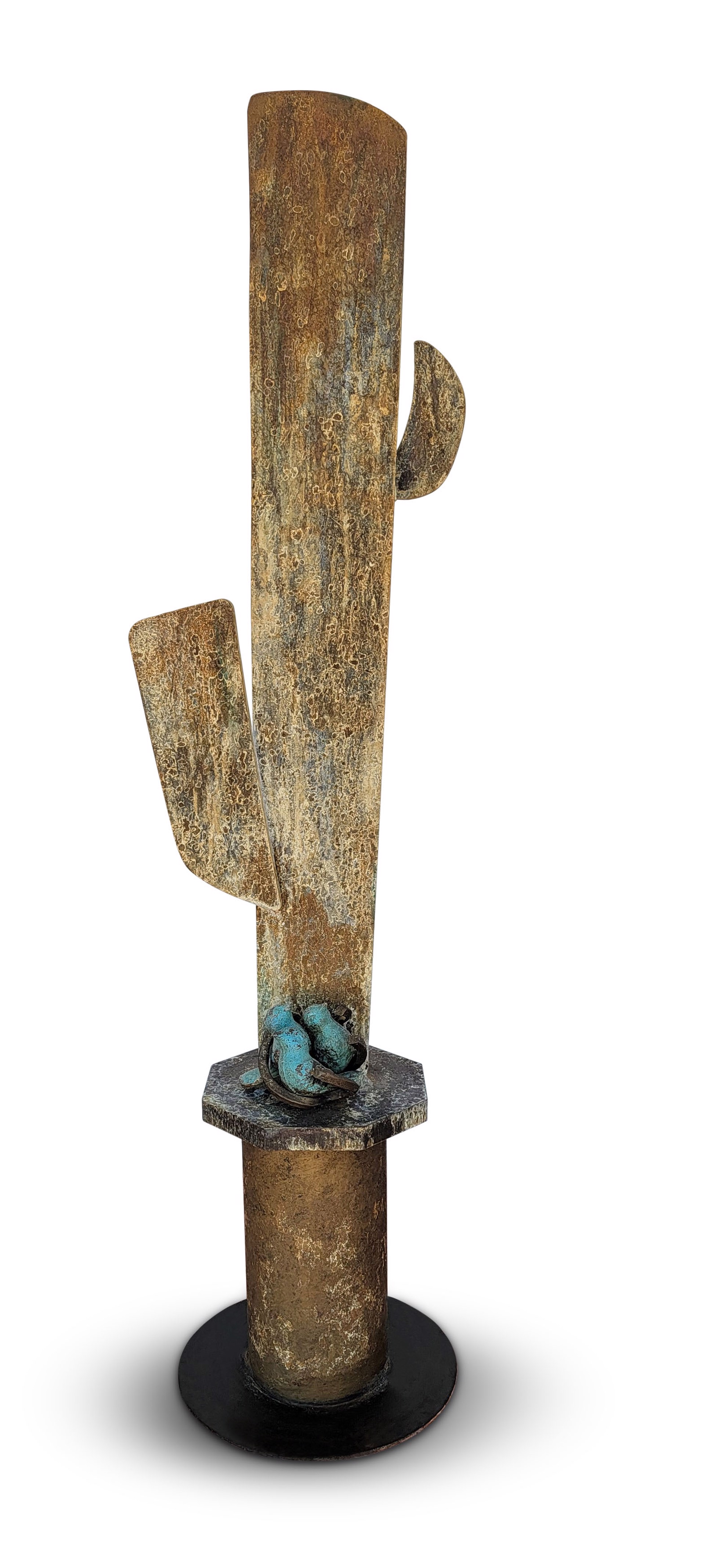 Small Pedestal Saguaro ~ Copper with Baby Birds by Pamela Ambrosio