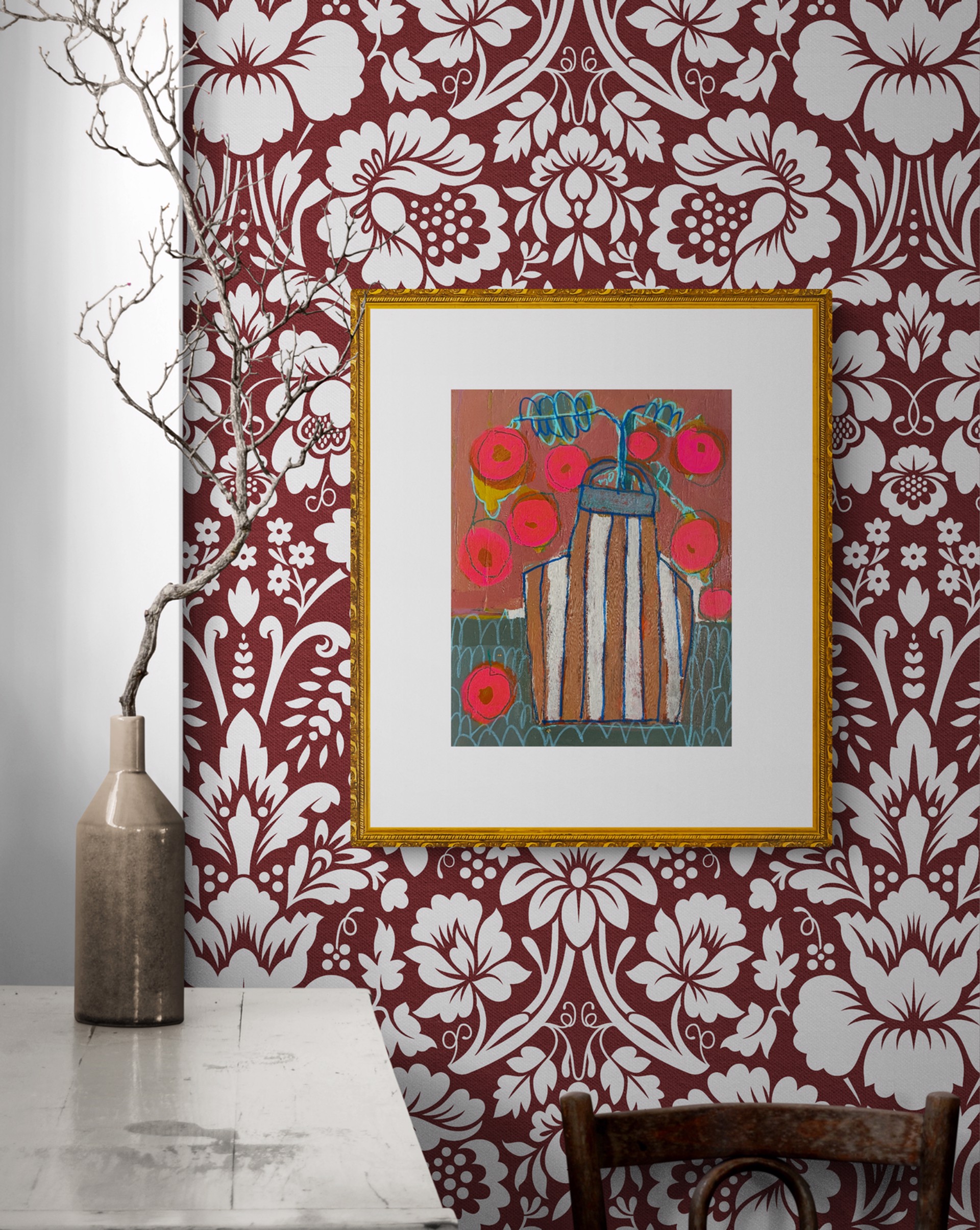Brown and White Striped Vase by Rachael Van Dyke