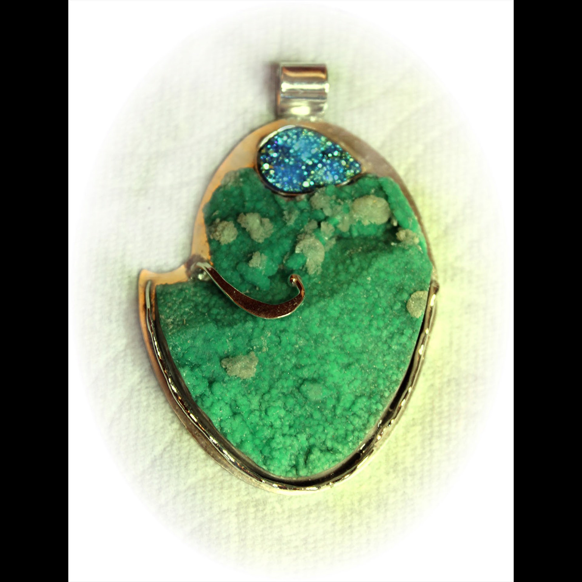 Green Druzy on 26" Sterling Silver Necklace by Michael Redhawk