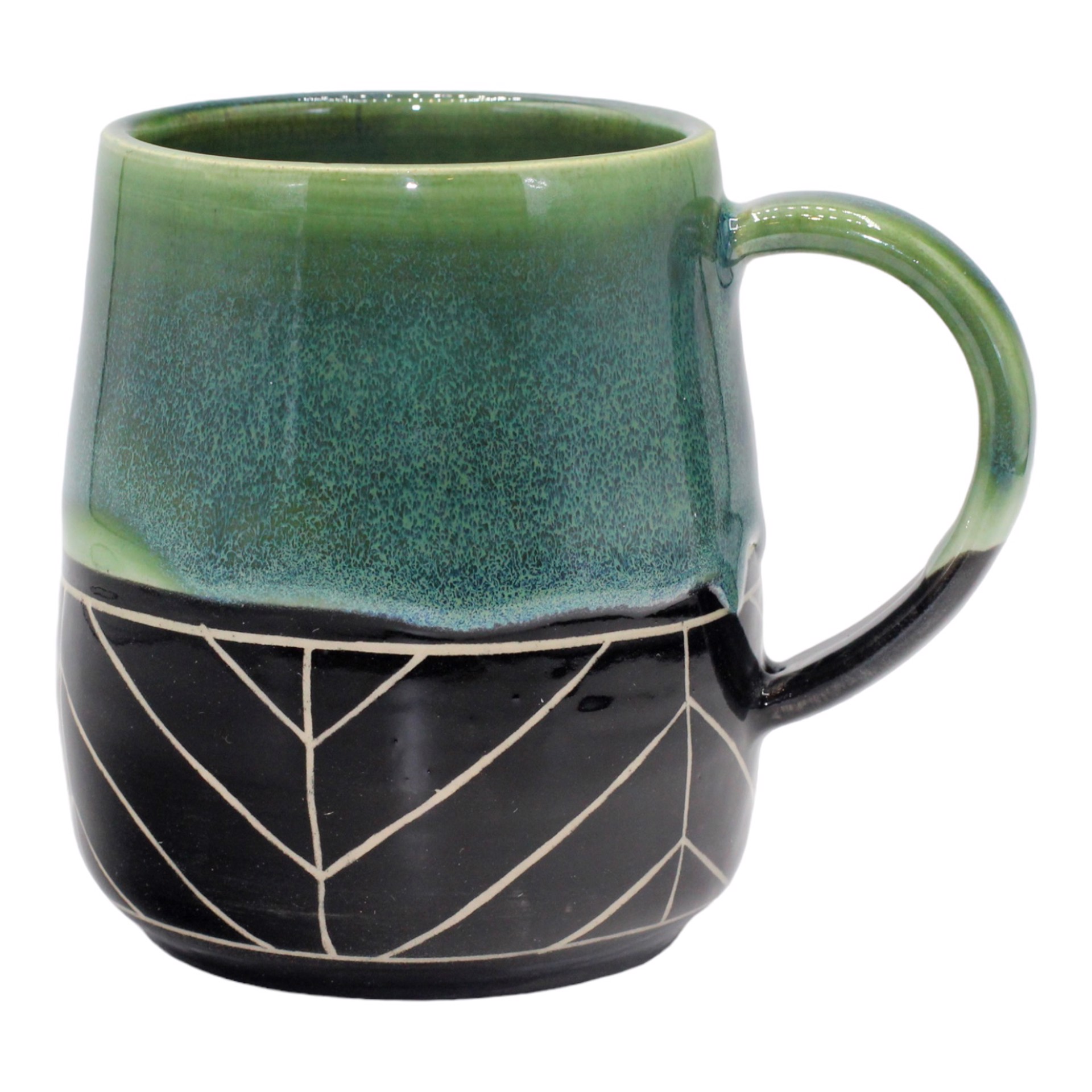 B&W Geometric w/ Teal Glaze Mug by Kara Lovell