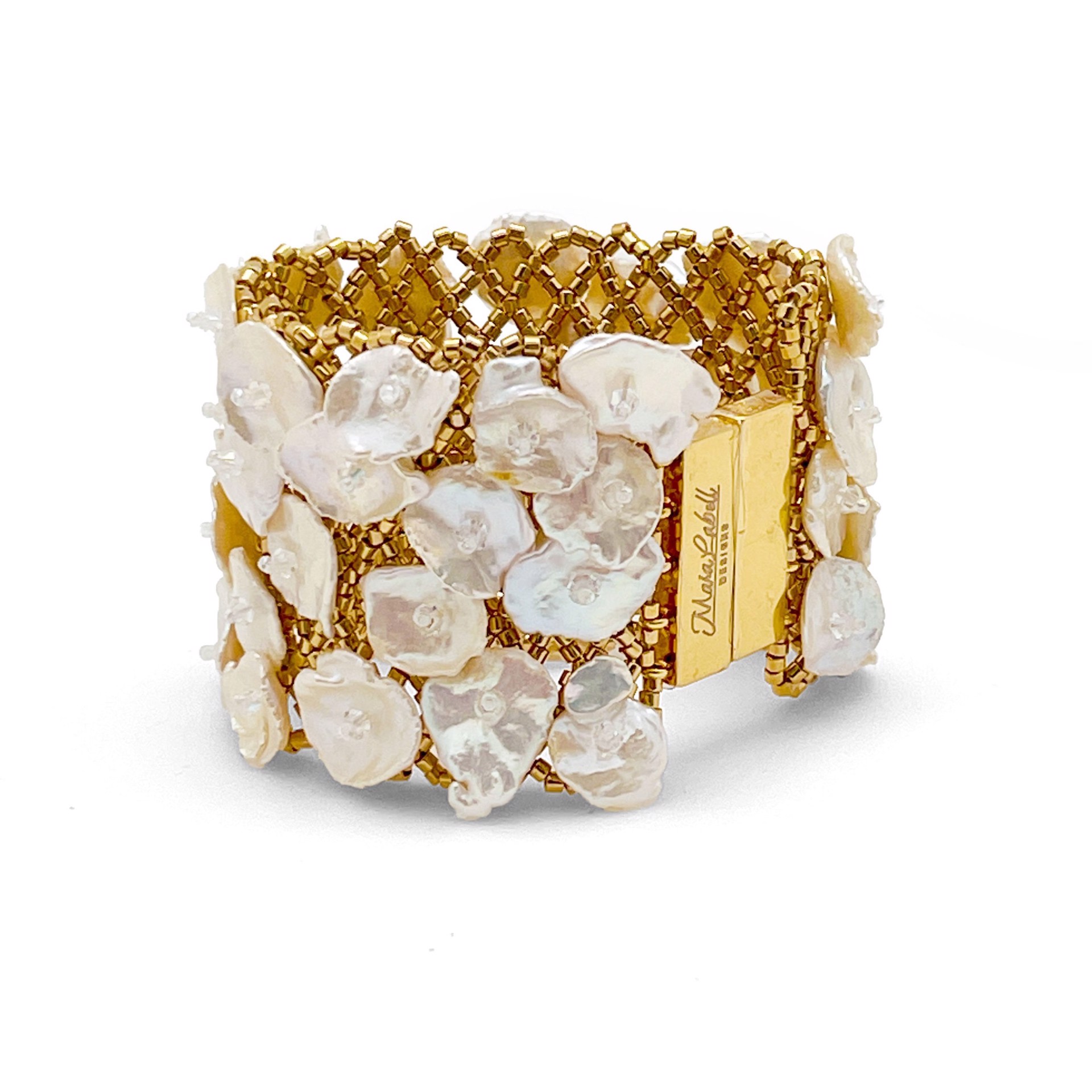 Posy White Keshi Pearl Cuff by Mara Labell