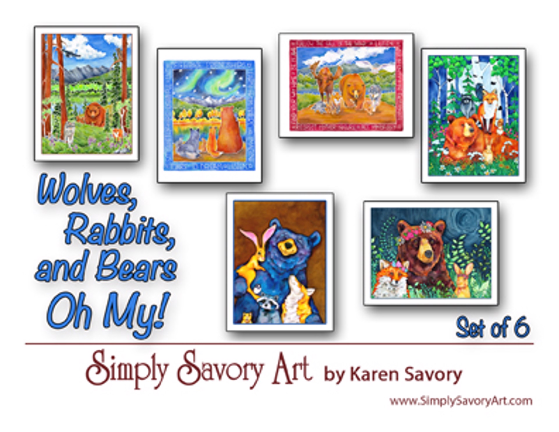 Wolves, Rabbits, and Bears Art Card Pack by Karen Savory