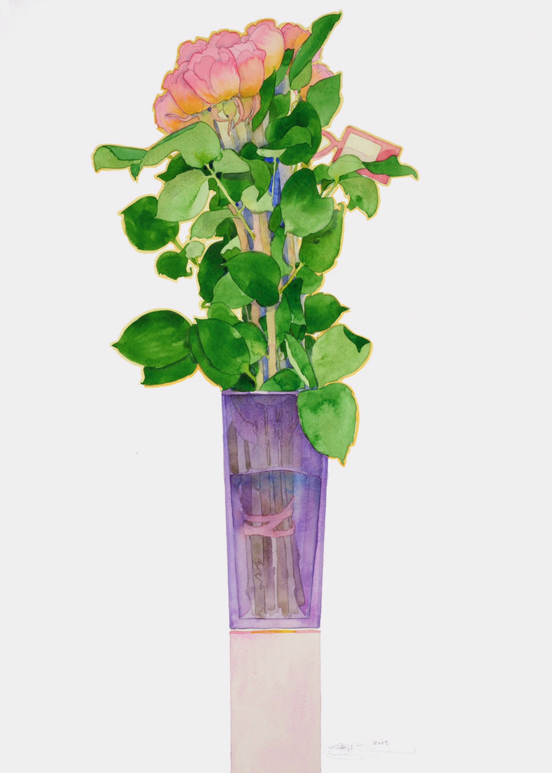Pink Rose in a Purple Vase by Gary Bukovnik