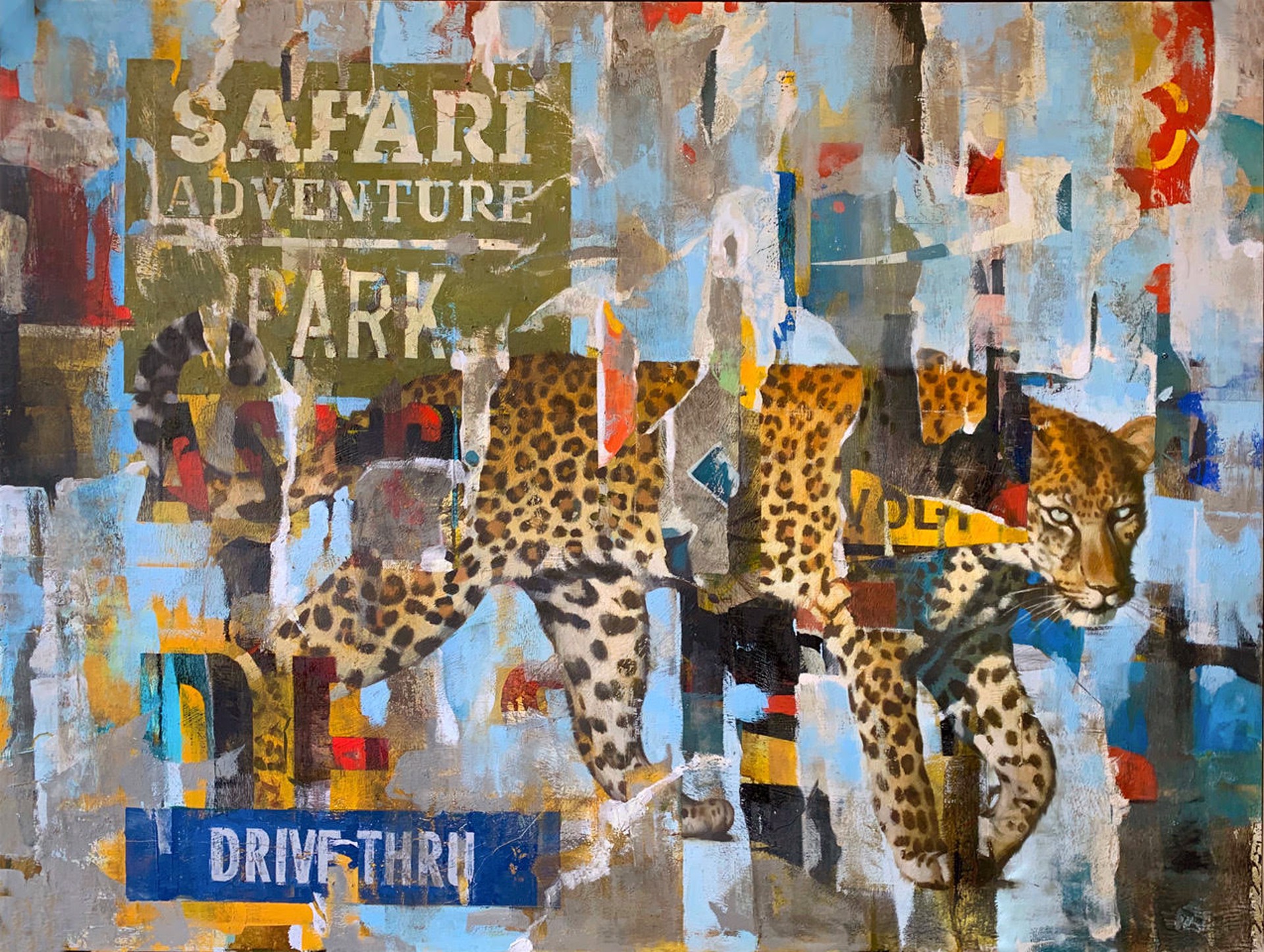 A Contemporary Abstract Painting Of A Leopard With A Safari Sign By Larry Moore Available At Gallery Wild