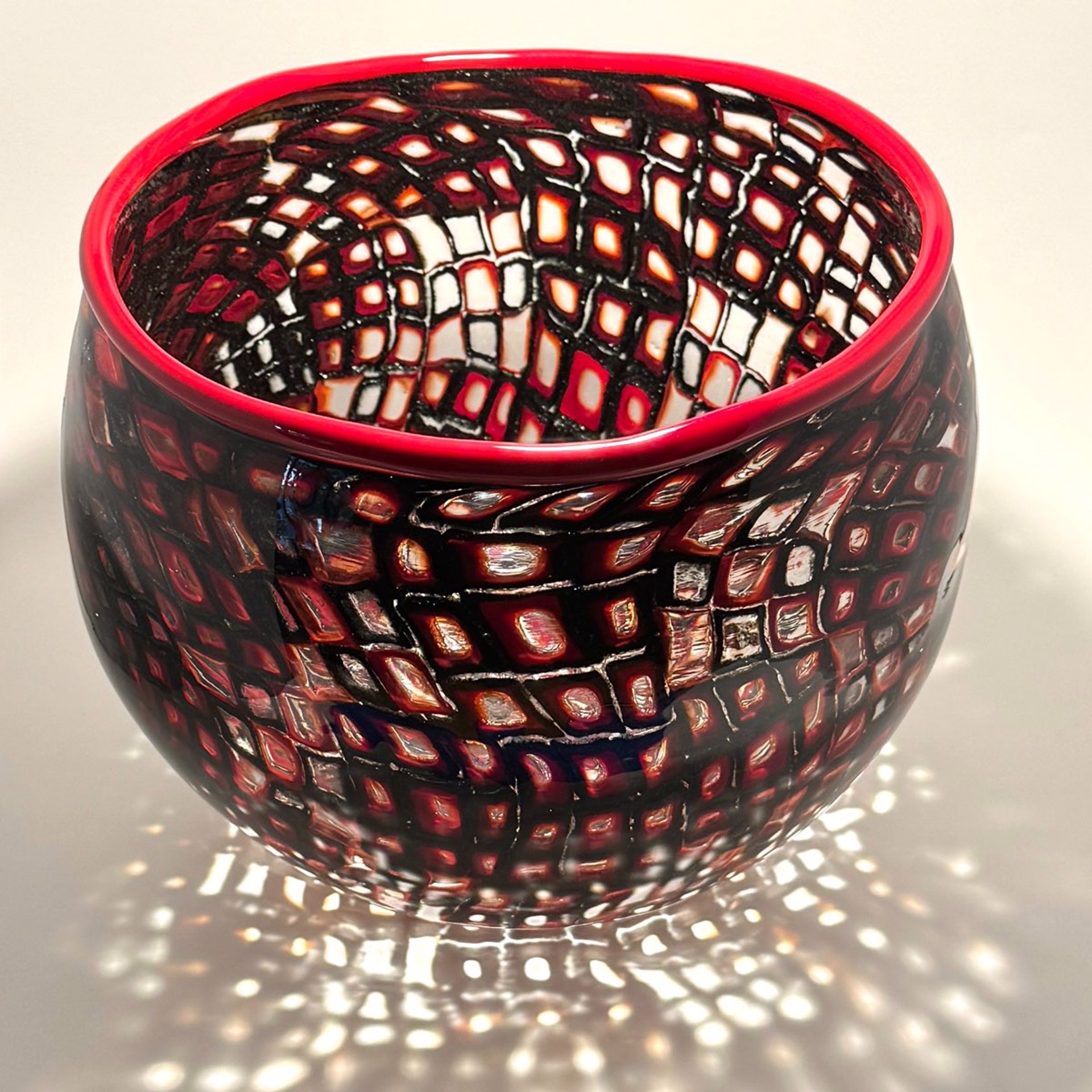 Black and Red Squares Bowl JG23-4 by John Glass