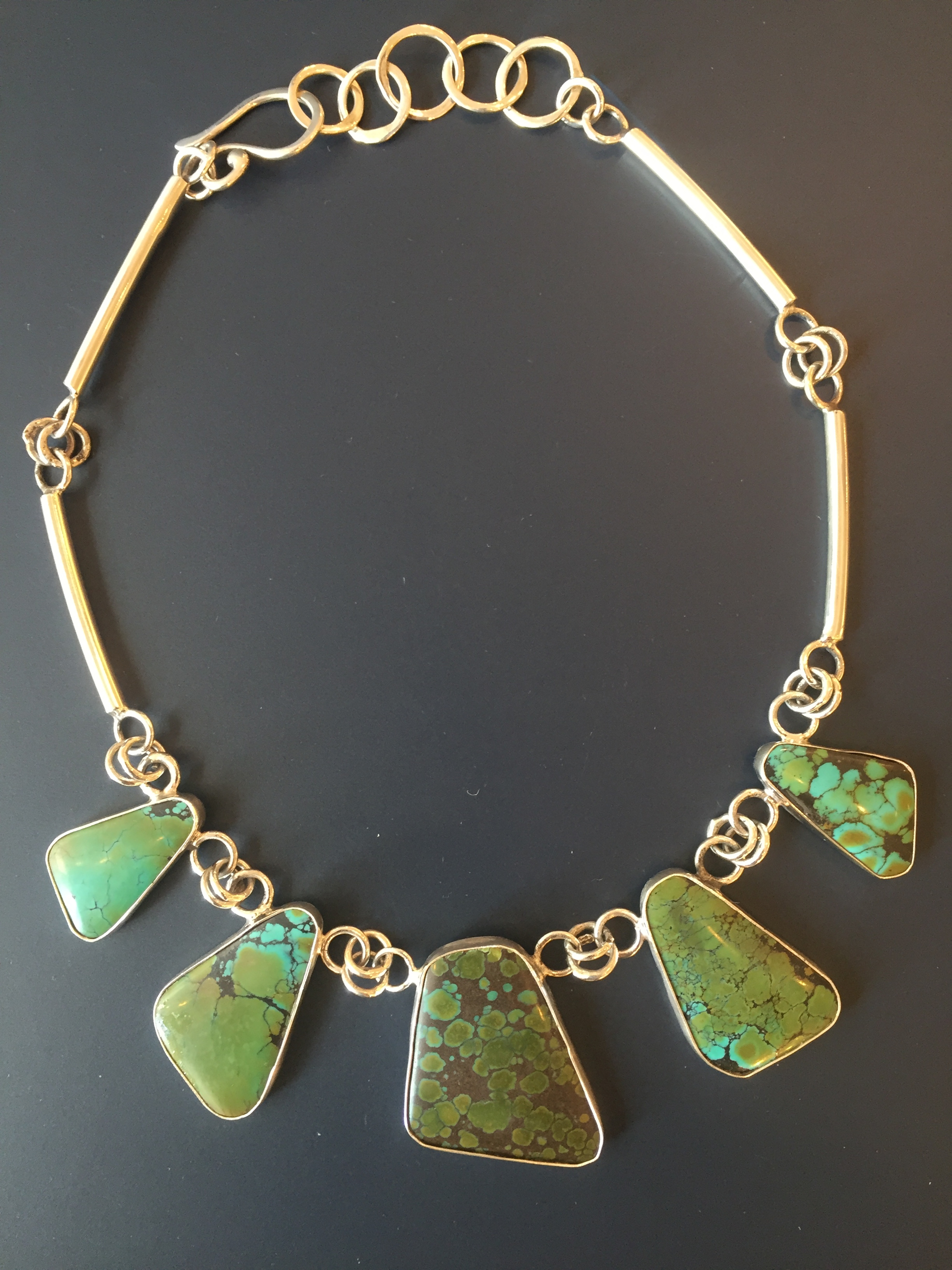Sterling Tibetan Turquoise Link Necklace by Anne Forbes