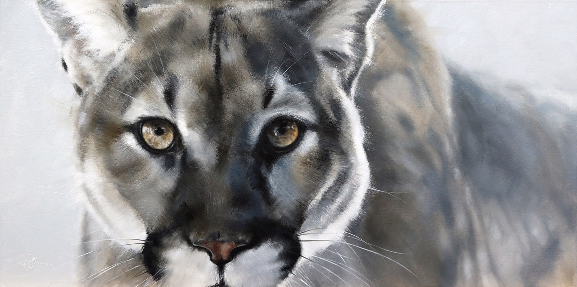 Original Oil Painting By Doyle Hostetler Featuring An Up Close Face On Mountain Lion