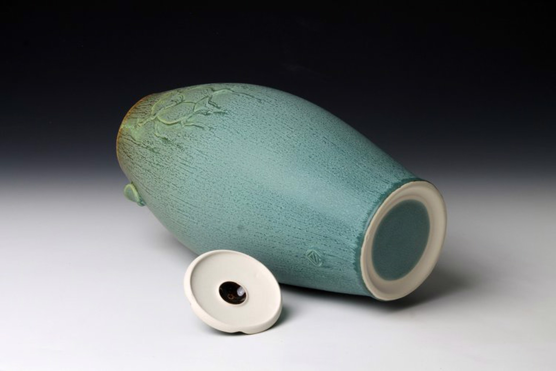 Turquoise Tall Carved Jar by Nick DeVries
