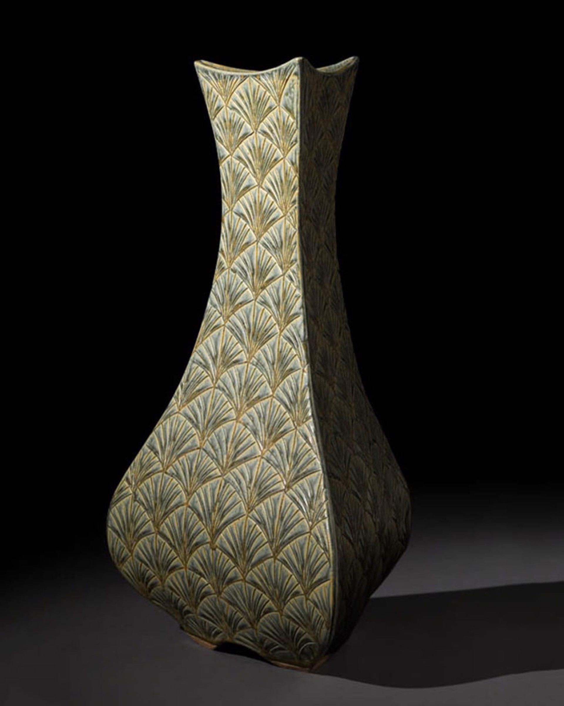 Bulbous Vase with Gingko Carving by Jim & Shirl Parmentier