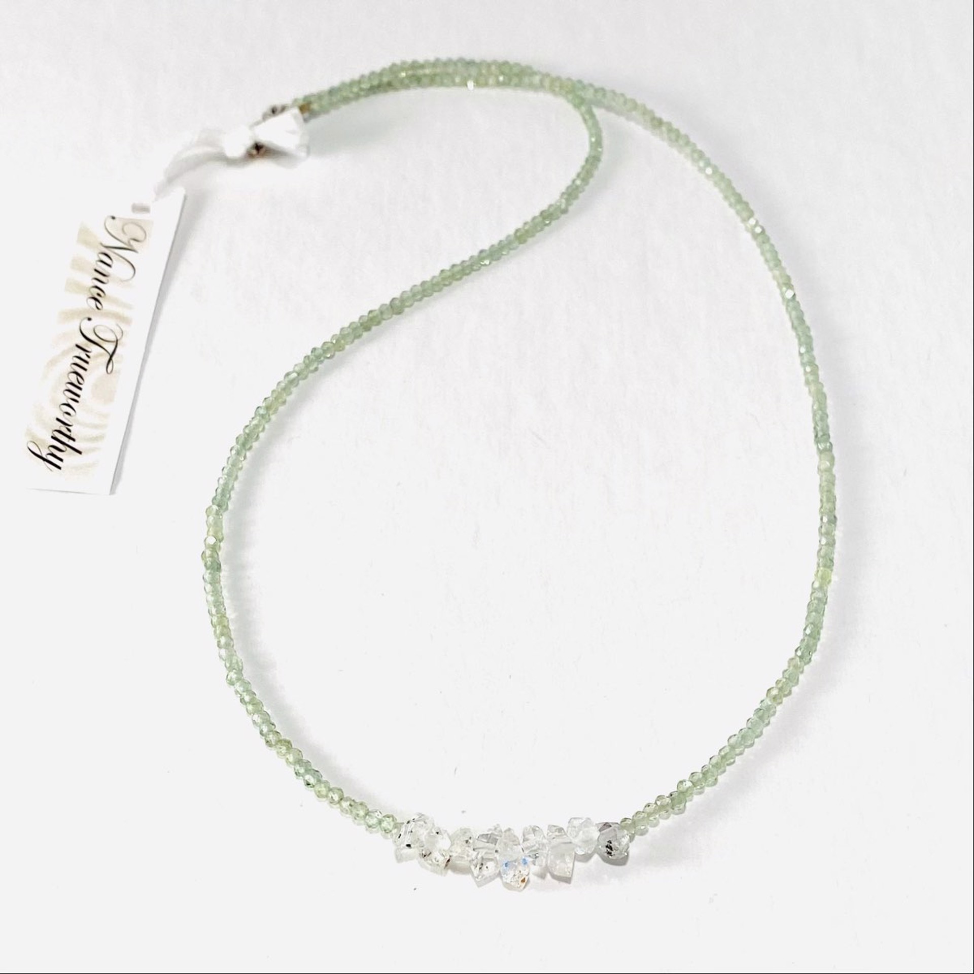NT22-240 Faceted Tiny Prehnite Herkimer Diamond Focal Necklace by Nance Trueworthy