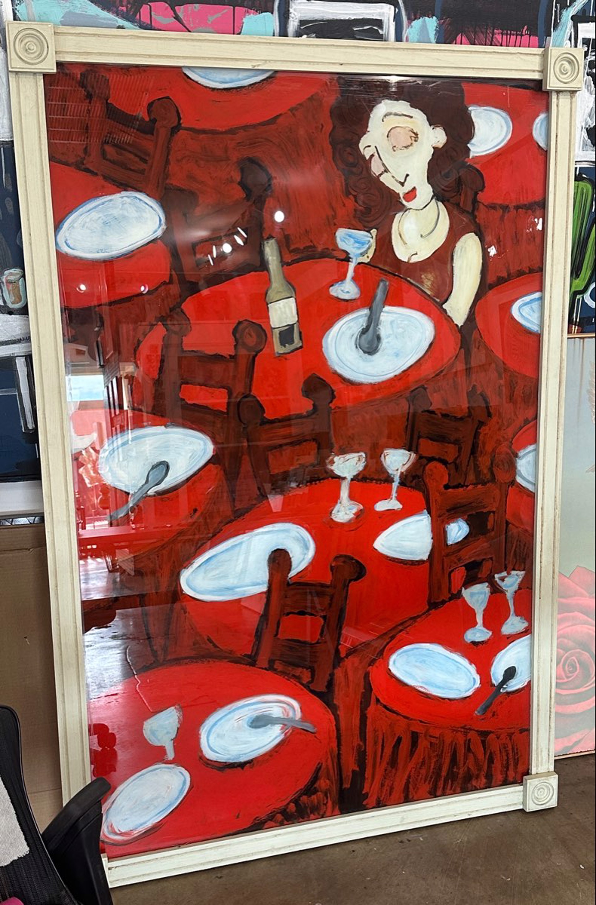 "Red Dressed Dining Alone" by Steven Hofberger circa 2000 by Art One Resale Inventory