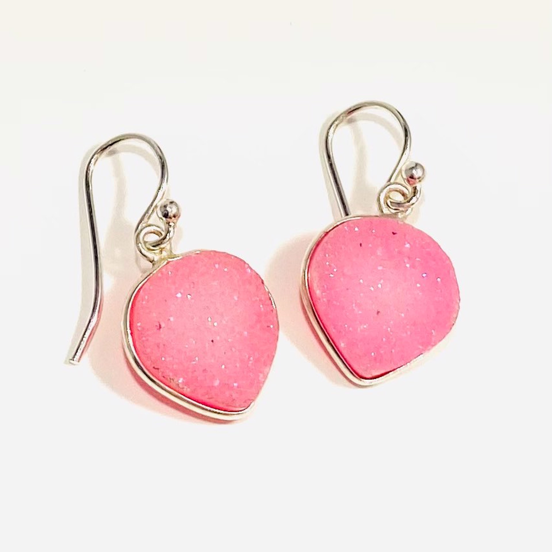 NT22-125 Heart Shaped Hot Pink Druzy Earrings by Nance Trueworthy