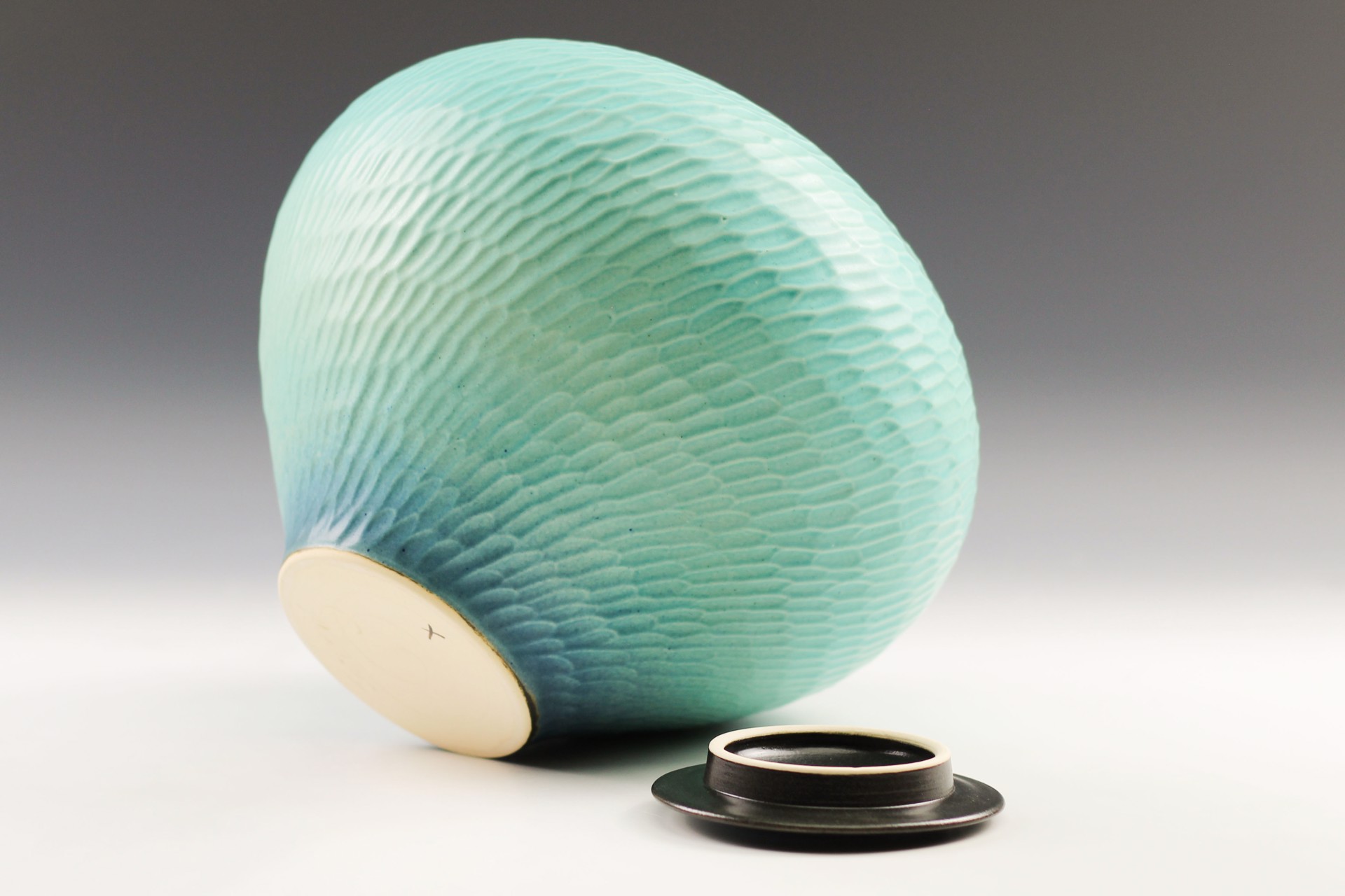 Large Round Turquoise Jar by Paul Jeselskis