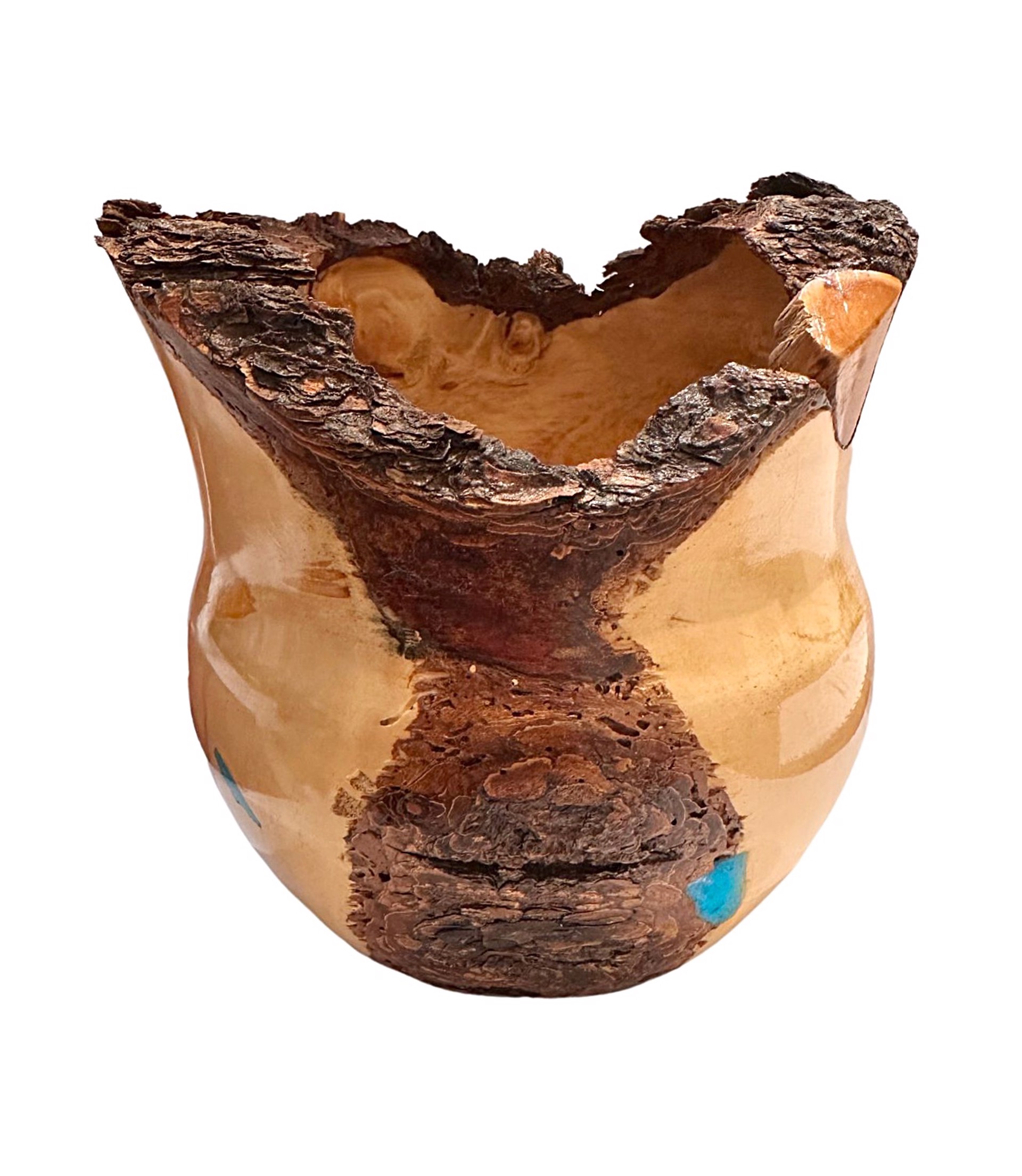 Bowl - Natural Edge Pinion with Turquoise Inlay by Jim Scott