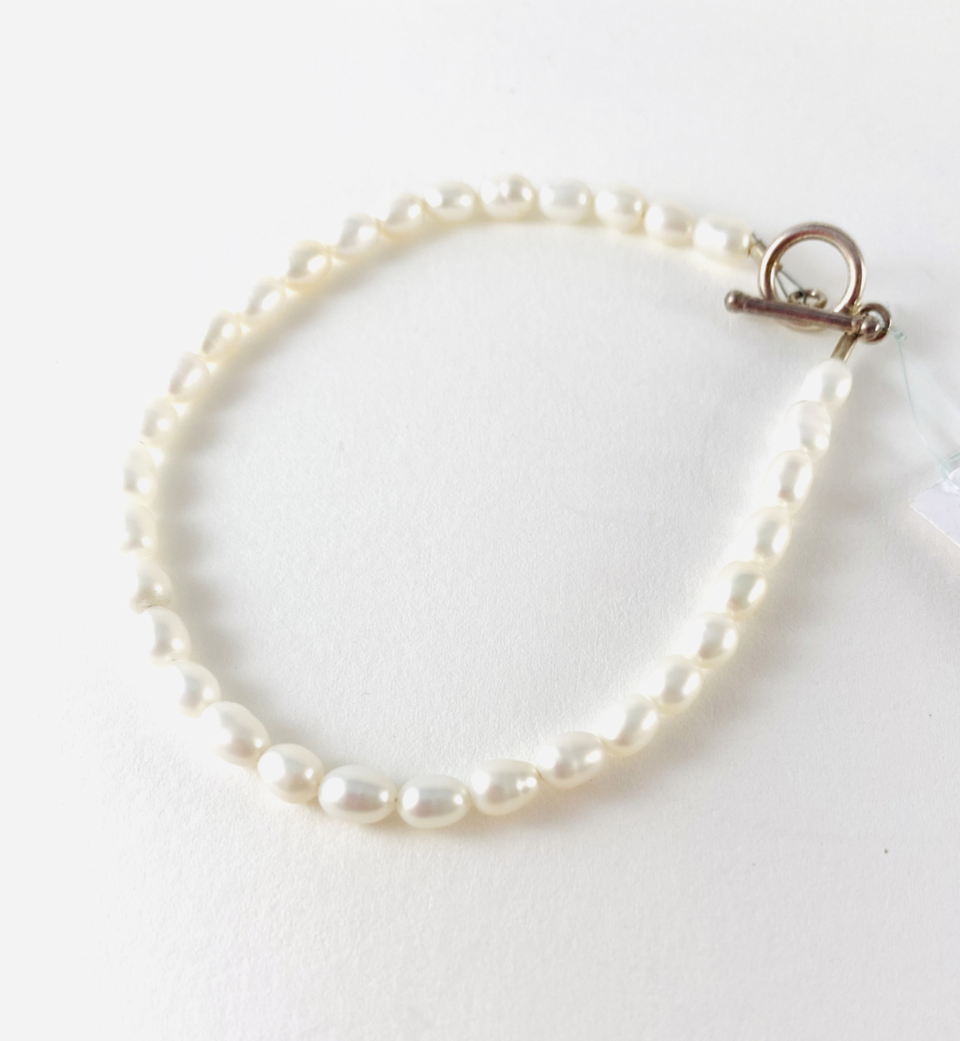 White Tiny Pearl Bracelet, toggle clasp P25 by Nance Trueworthy