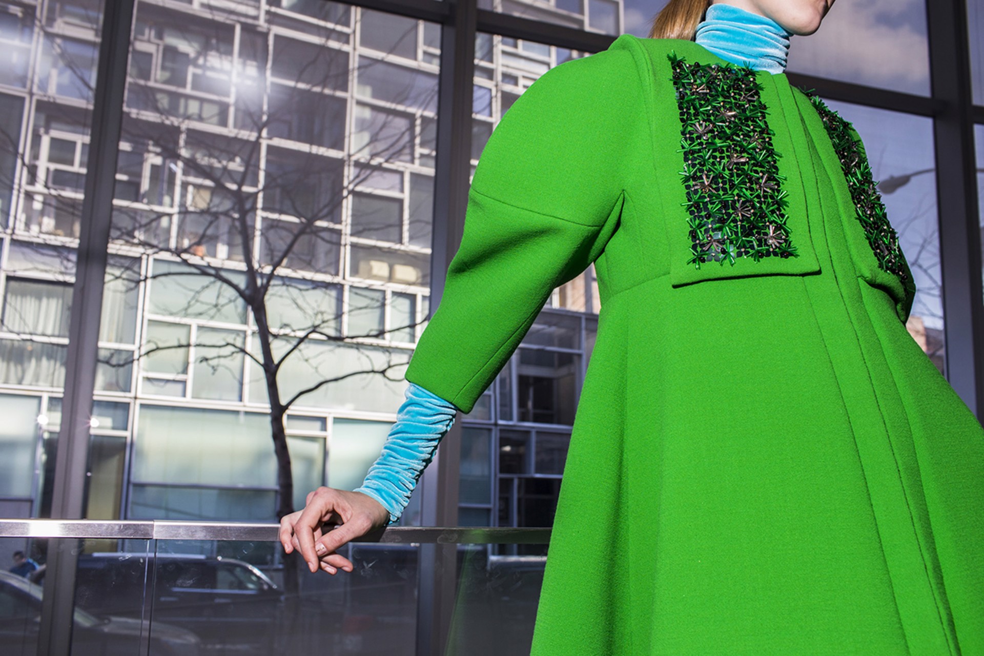 Delpozo (Green Top and Tree), Out of Fashion series, NYC by Landon Nordeman