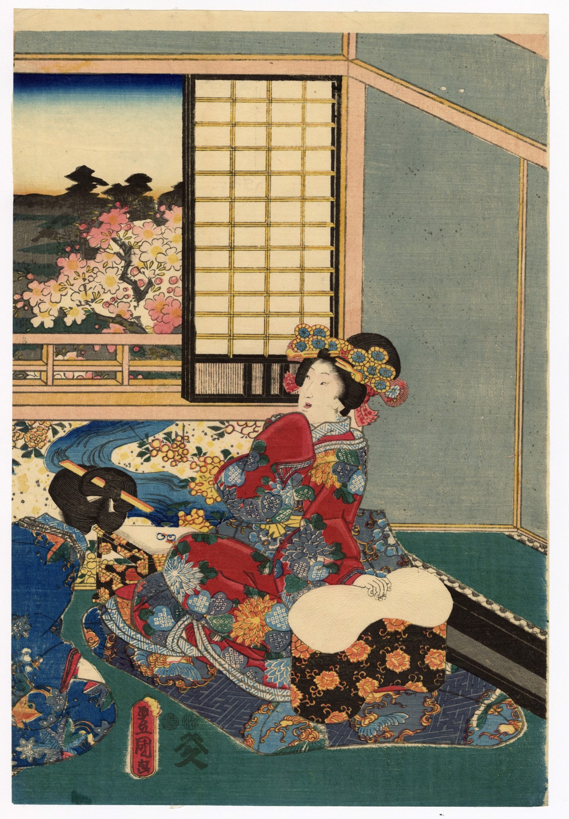Mitsuuji Looks in from the Veranda Genji-e by Kunisada