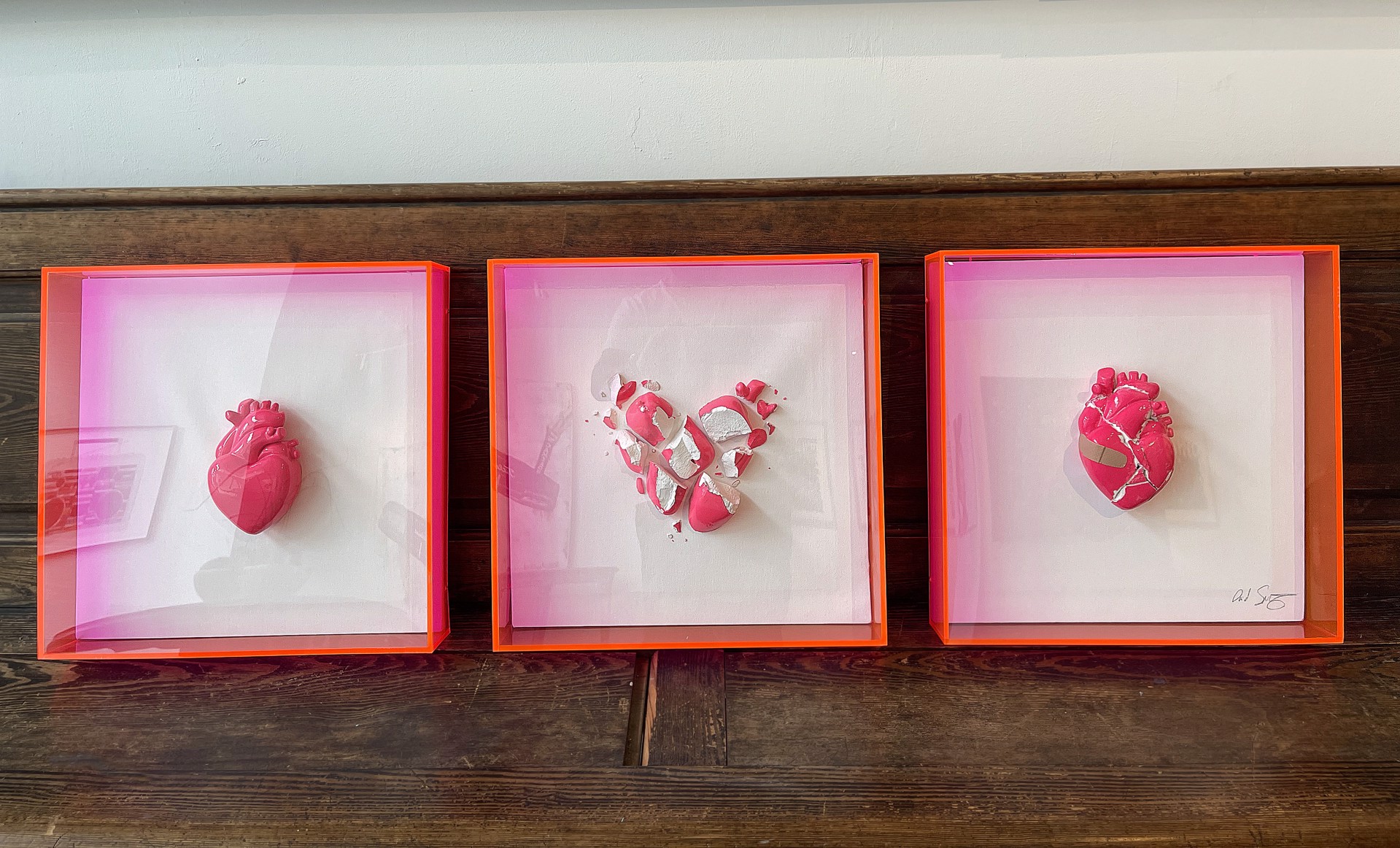 Pink Hearts Triptych by David Schwartz