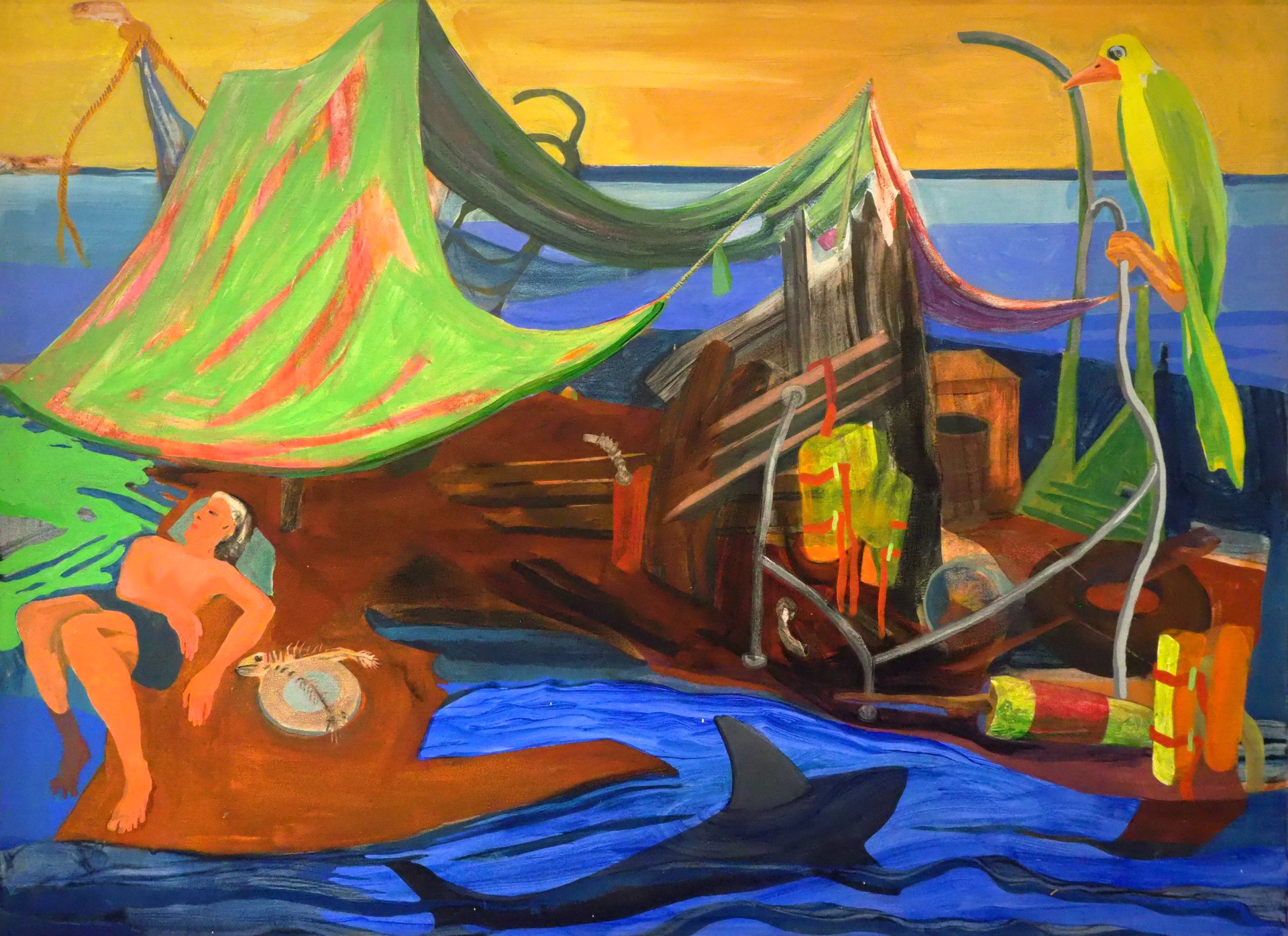 Raft with Green Sail by Ke Francis