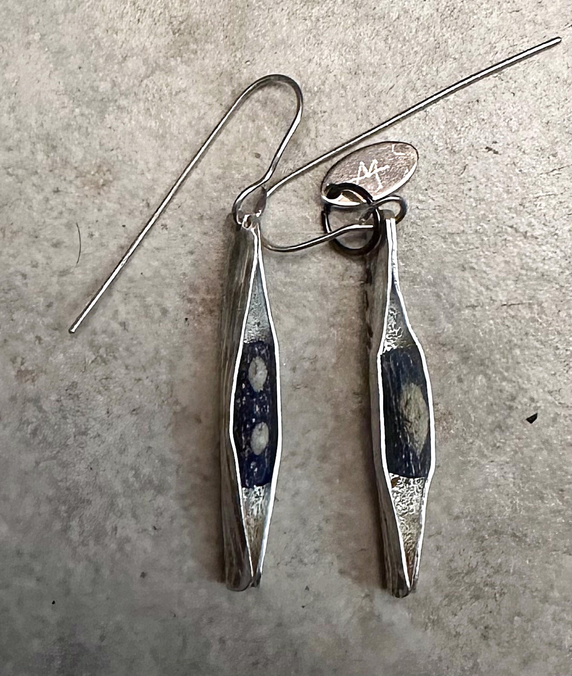 Earrings - Sterling Boats with Ancient Roman Glass AC 329 by Annette Campbell