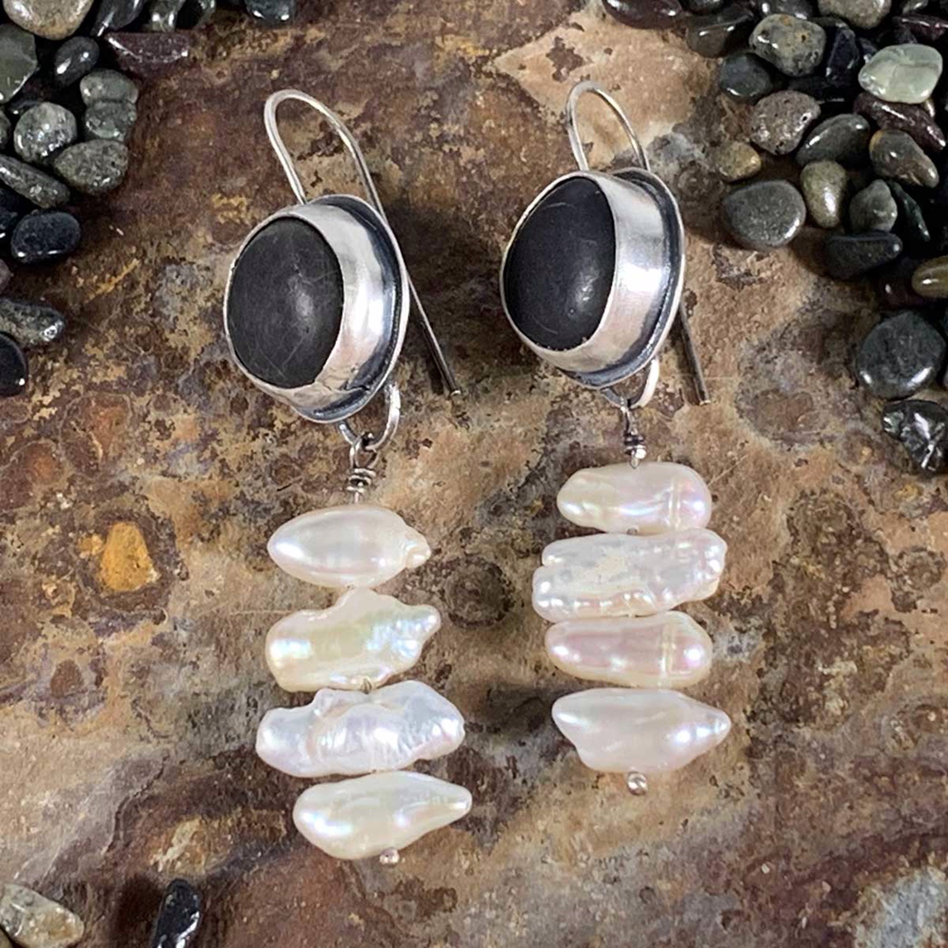 Beach Stones and Pearl Drop by April Ottey