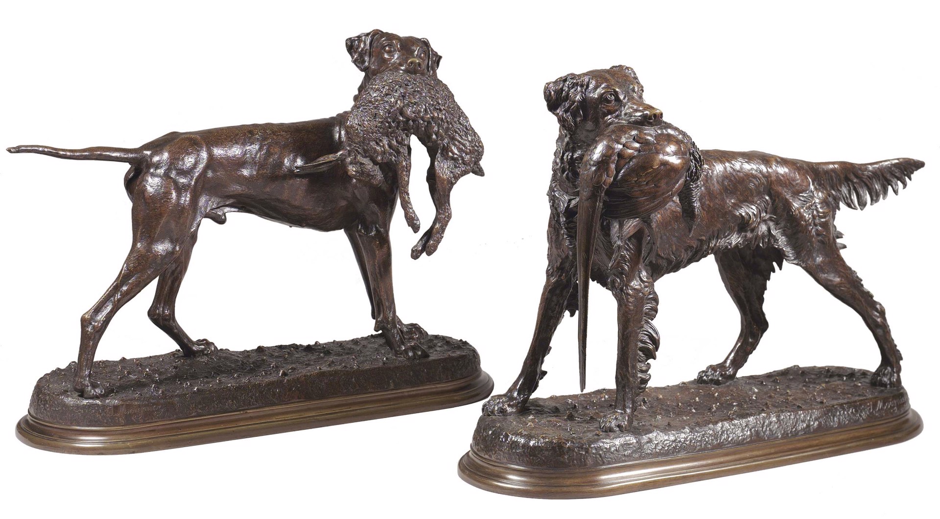 Pointer and Hare and Setter and Pheasant; a pair by Jules Moigniez
