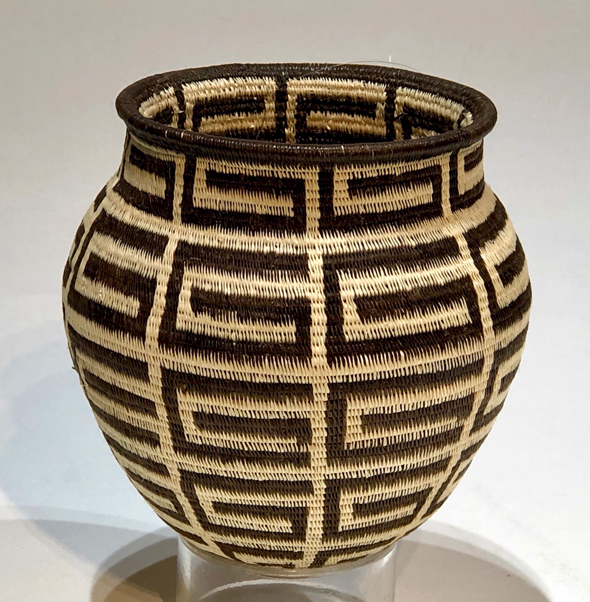 Black and White Geometric Basket by Wounaan & Embera Panama Rainforest Baskets Wounaan