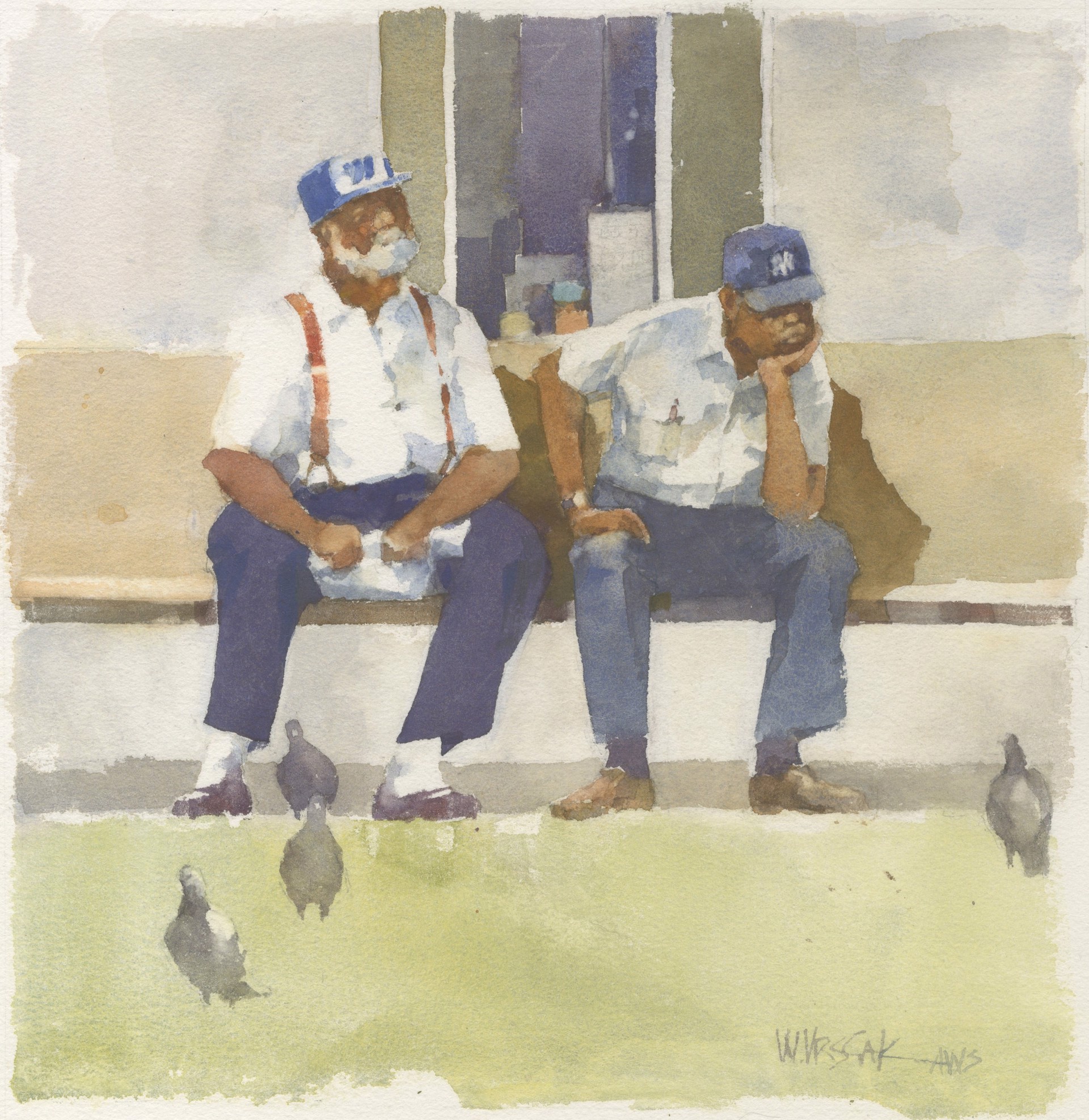 Market Square Regulars - Contemplating A Pigeon by Bill Vrscak
