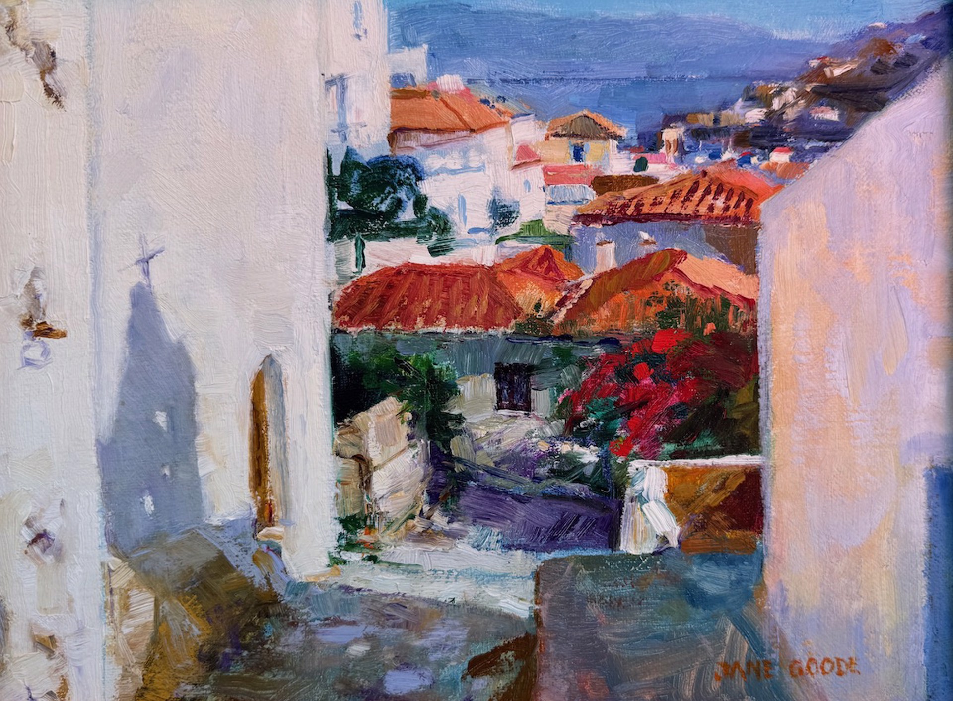 Red Roofs of Hydra, Greece 1994 by Jane Goode