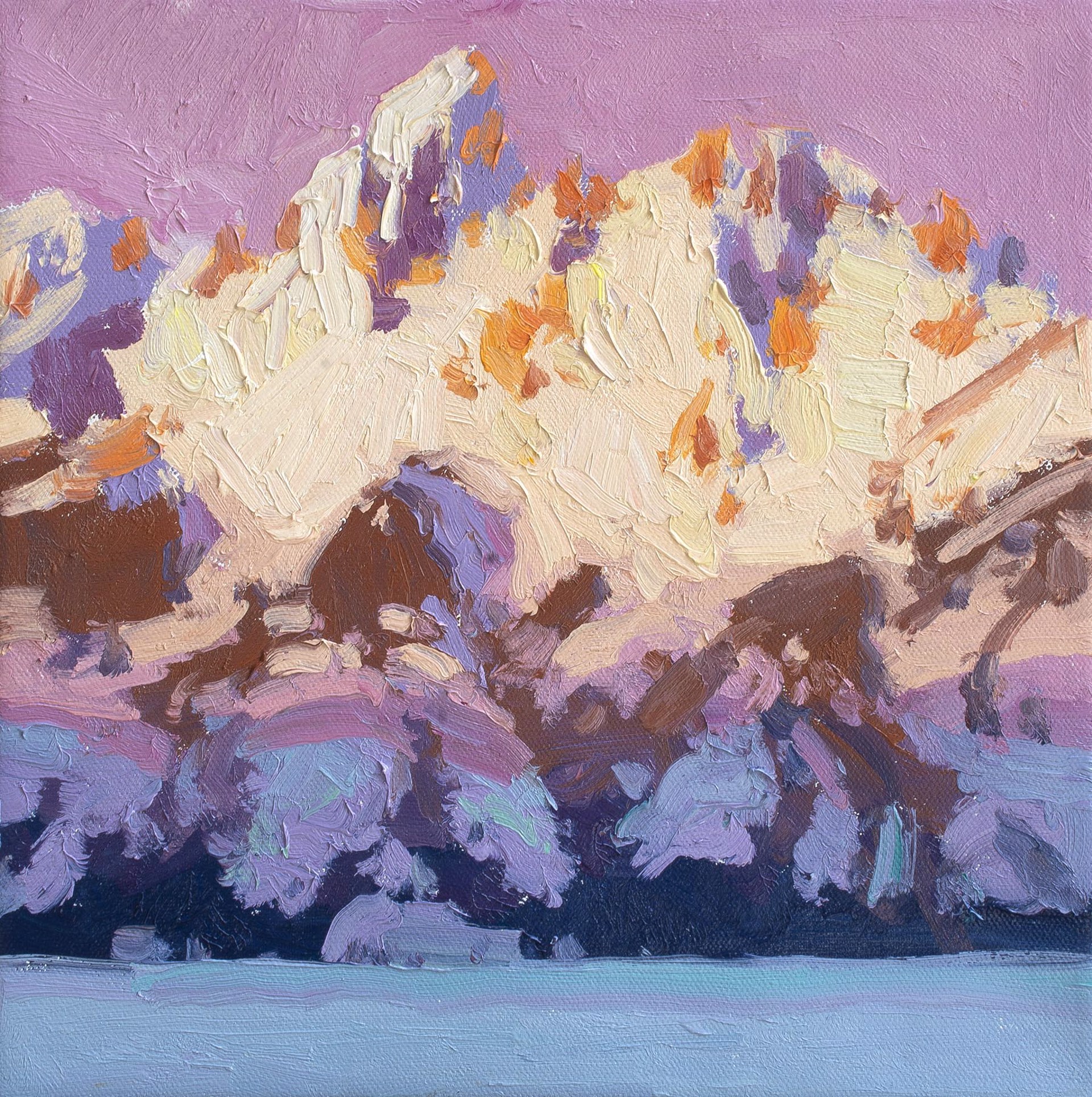A Contemporary Palette Knife Painting Of The Tetons At Sunrise By Silas Thompson At Gallery Wild