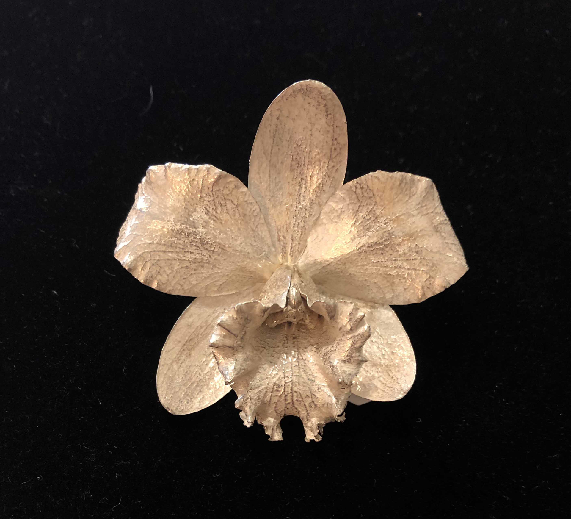 Medium Single Sterling Silver Cast Orchid Pin by Wayne Keeth