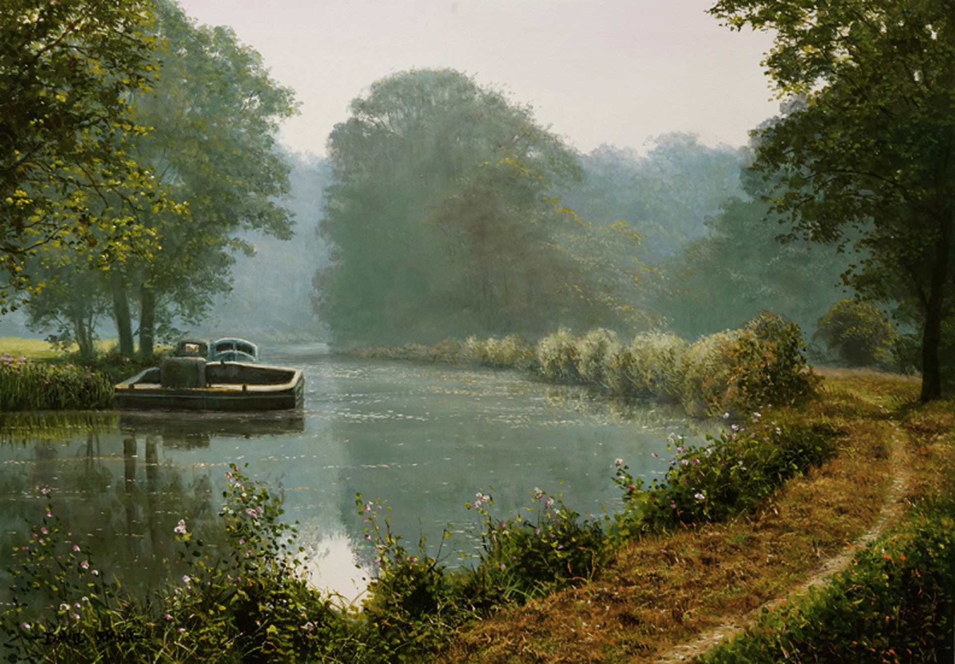 Dredging Barge Along the River by David Smith