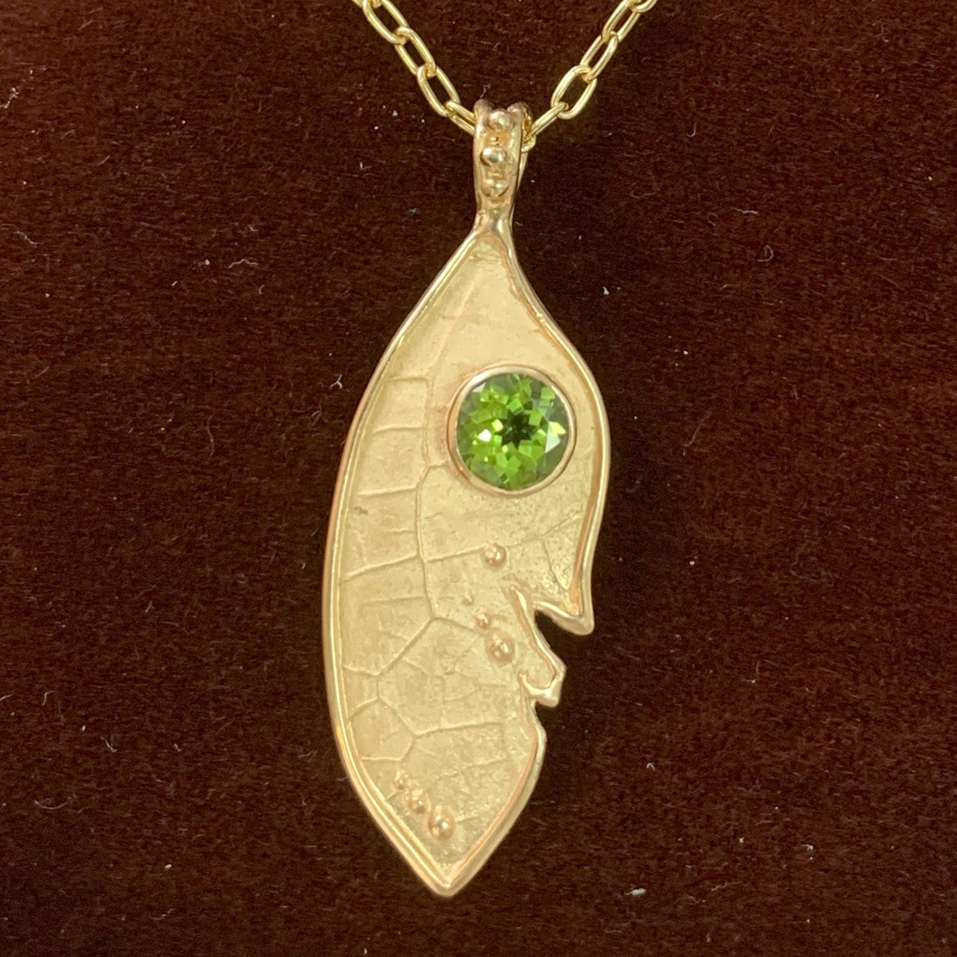 Feather Leaf Pendant with Peridot by Sharon Amber
