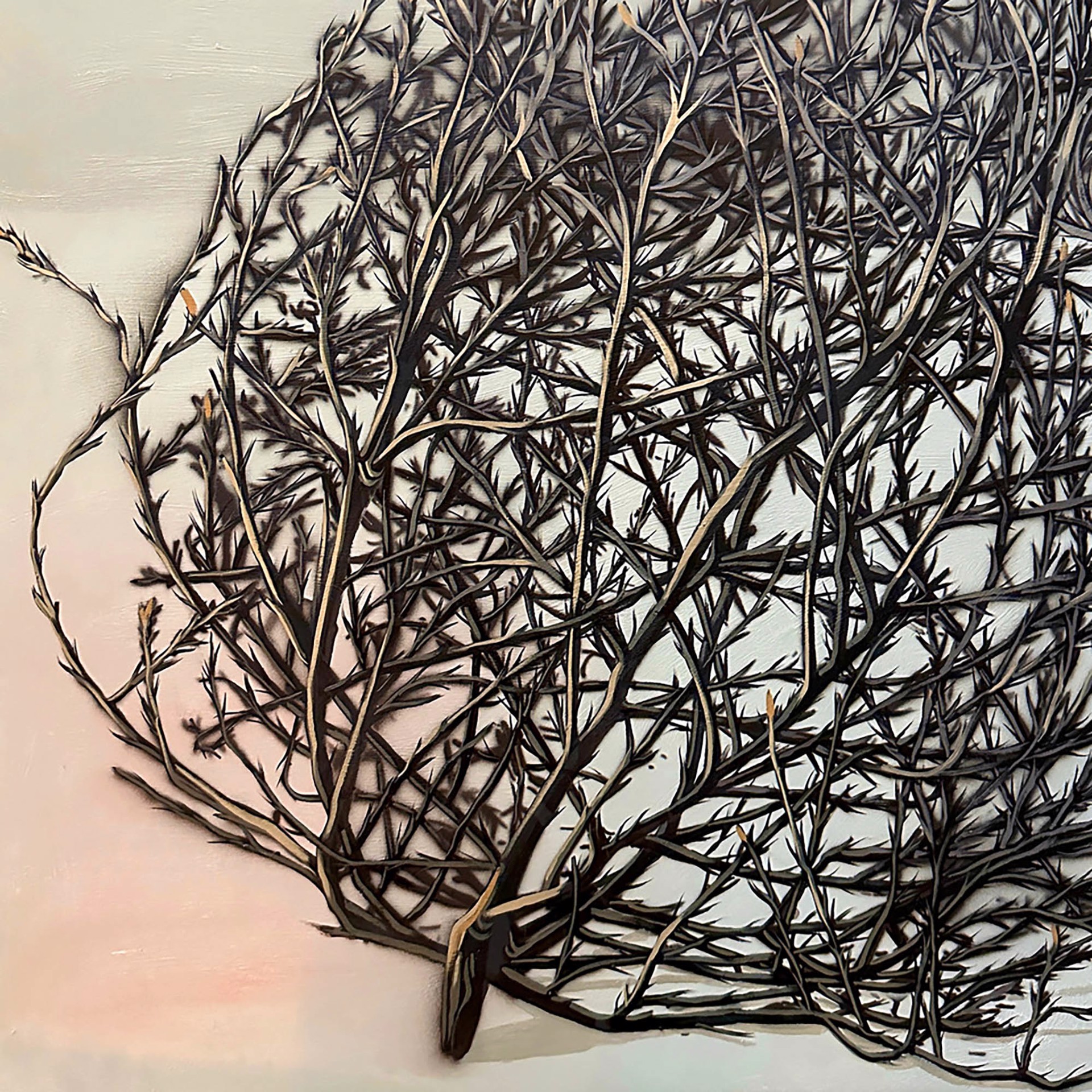 Original Painting by Christy Stallop Featuring a Tumbleweed on a Light Tan Background