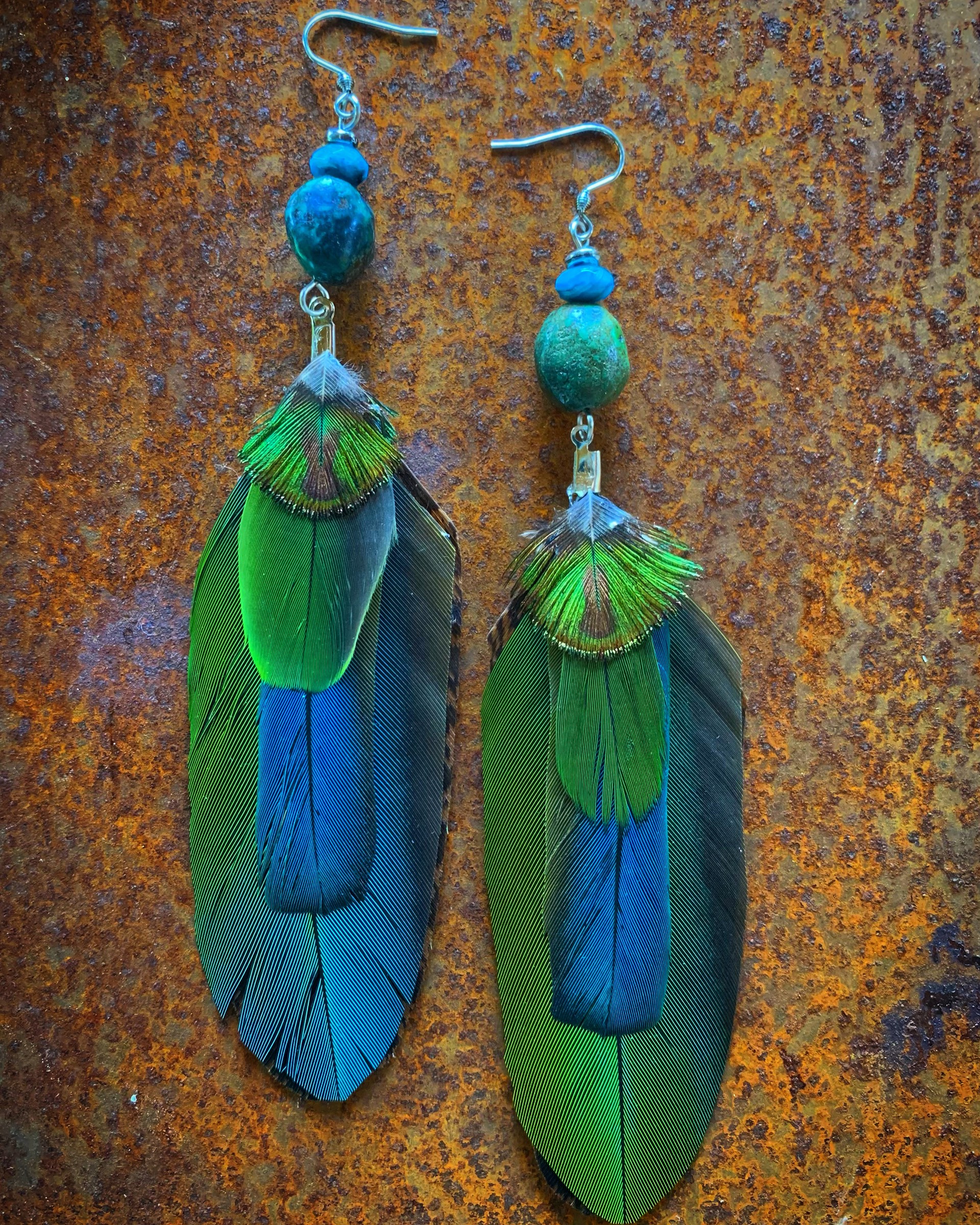 K671 Ethically Sourced Parrot Earrings Blue and Green by Kelly Ormsby