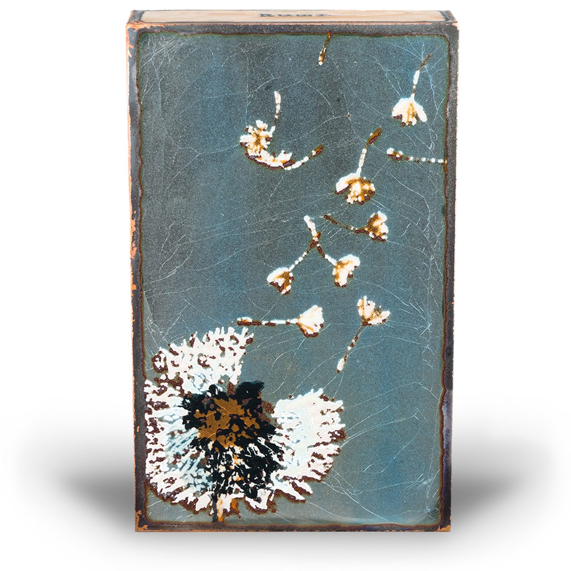 A Houston Llew Glass Fired To Copper Spiritile #246 Featuring A Dandelion And A Quote By Rumi, Available At Gallery Wild