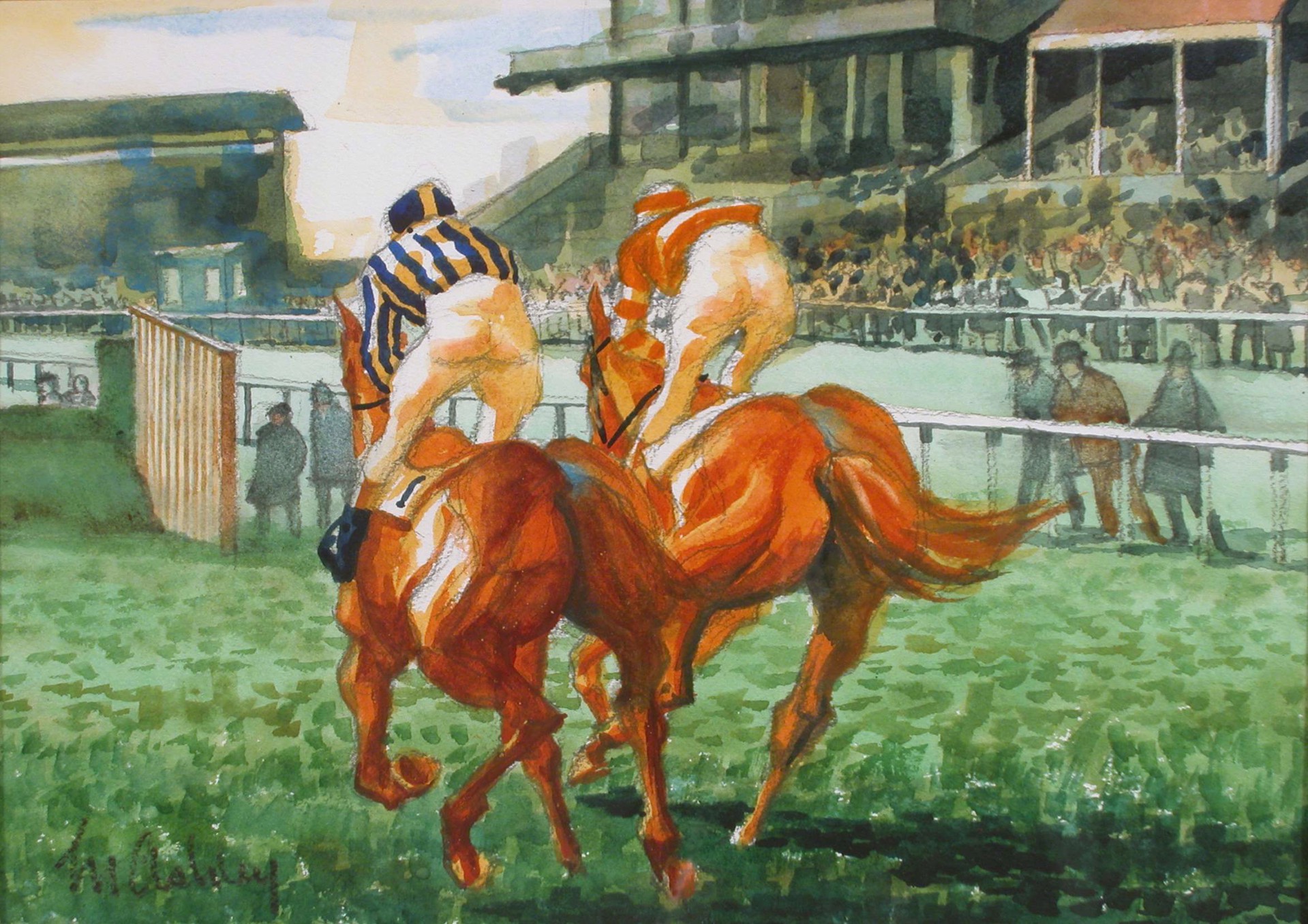 Cheltenham: Two Horses at the Last Fence (A61) by Frank N. Ashley